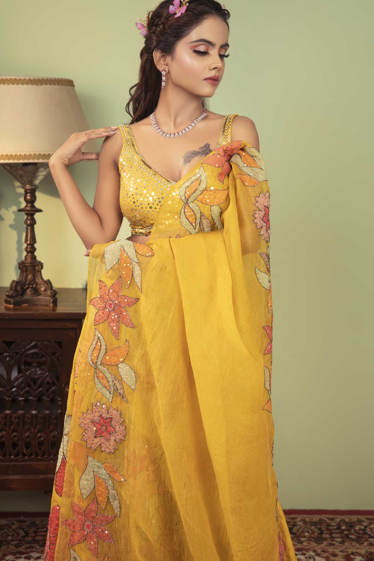 Silk Applique Embroidered Lehenga Set