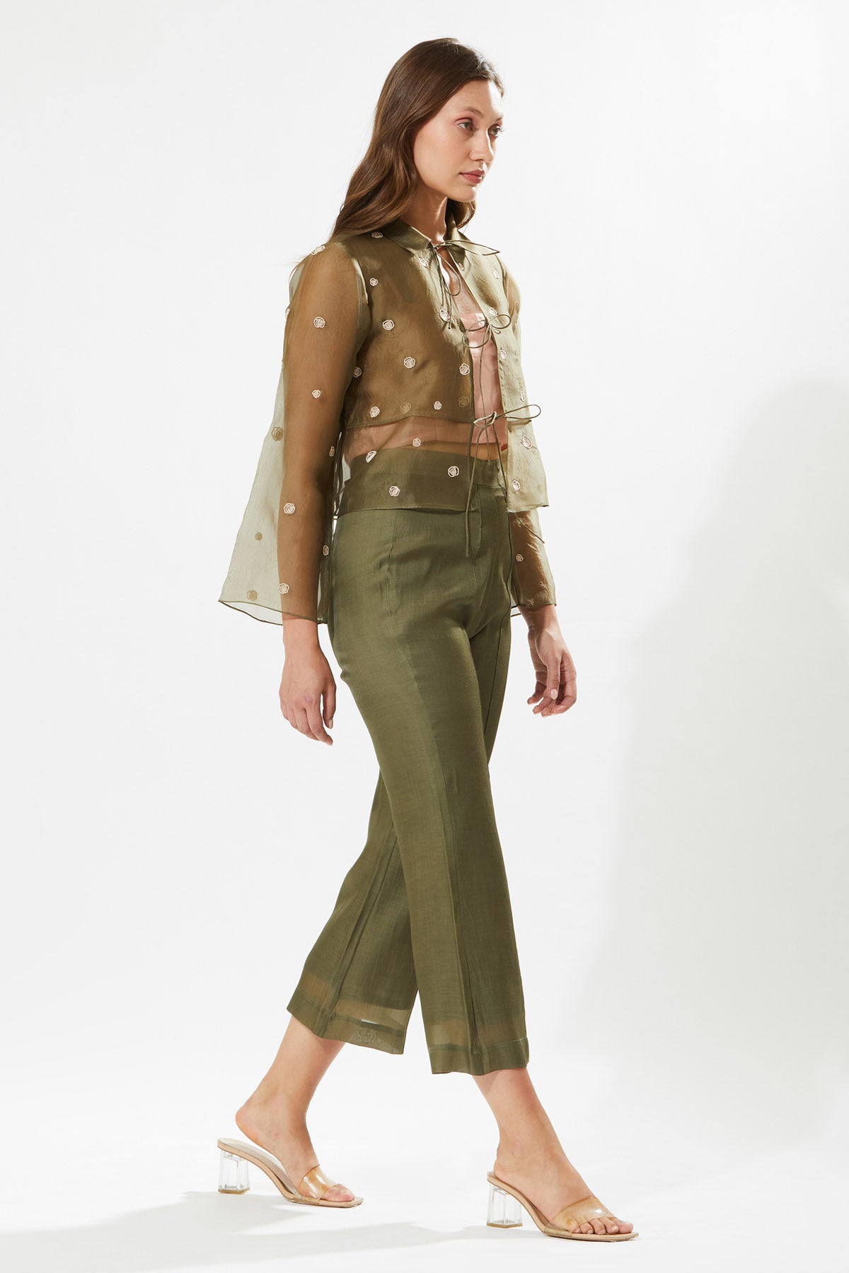 Buy Designer Meadow Green Silk Organza Co-ord Set for Women at ScrollnShops