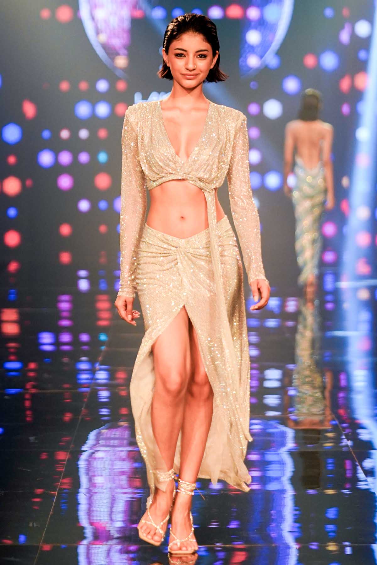 Buy ITRH, Designer Silver Net Top & Skirt Set Online