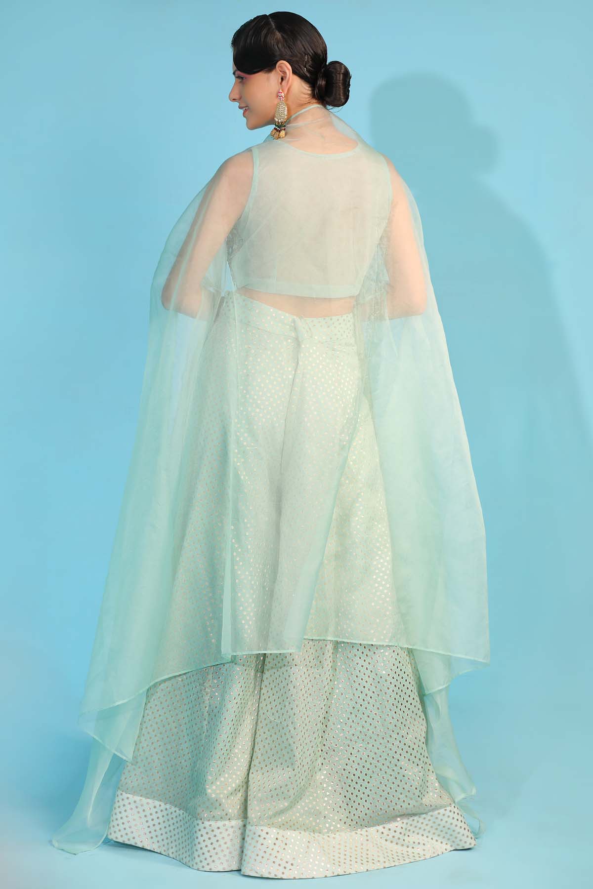 Sky Blue Embroidered Cape & Sharara Set