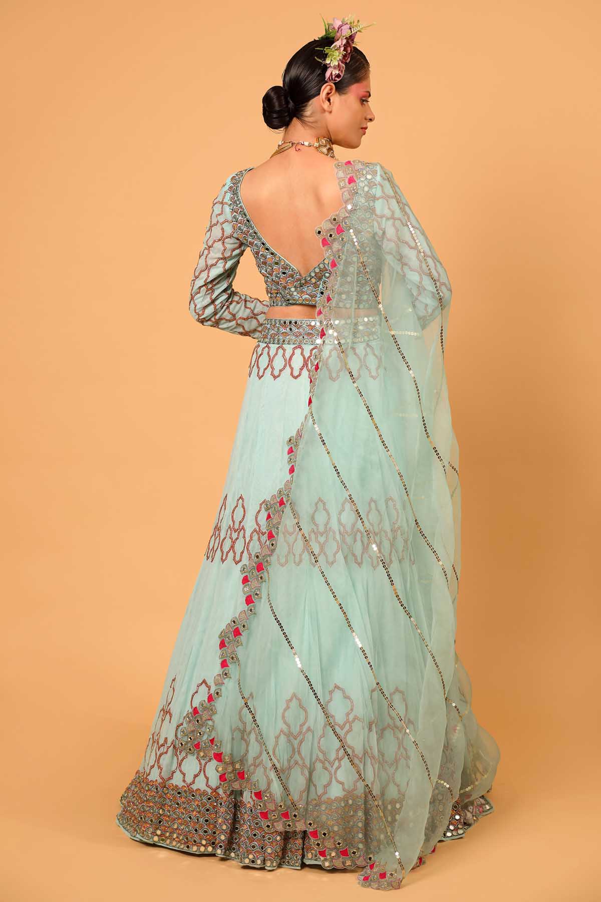 Sky blue Embroidered Lehenga Set