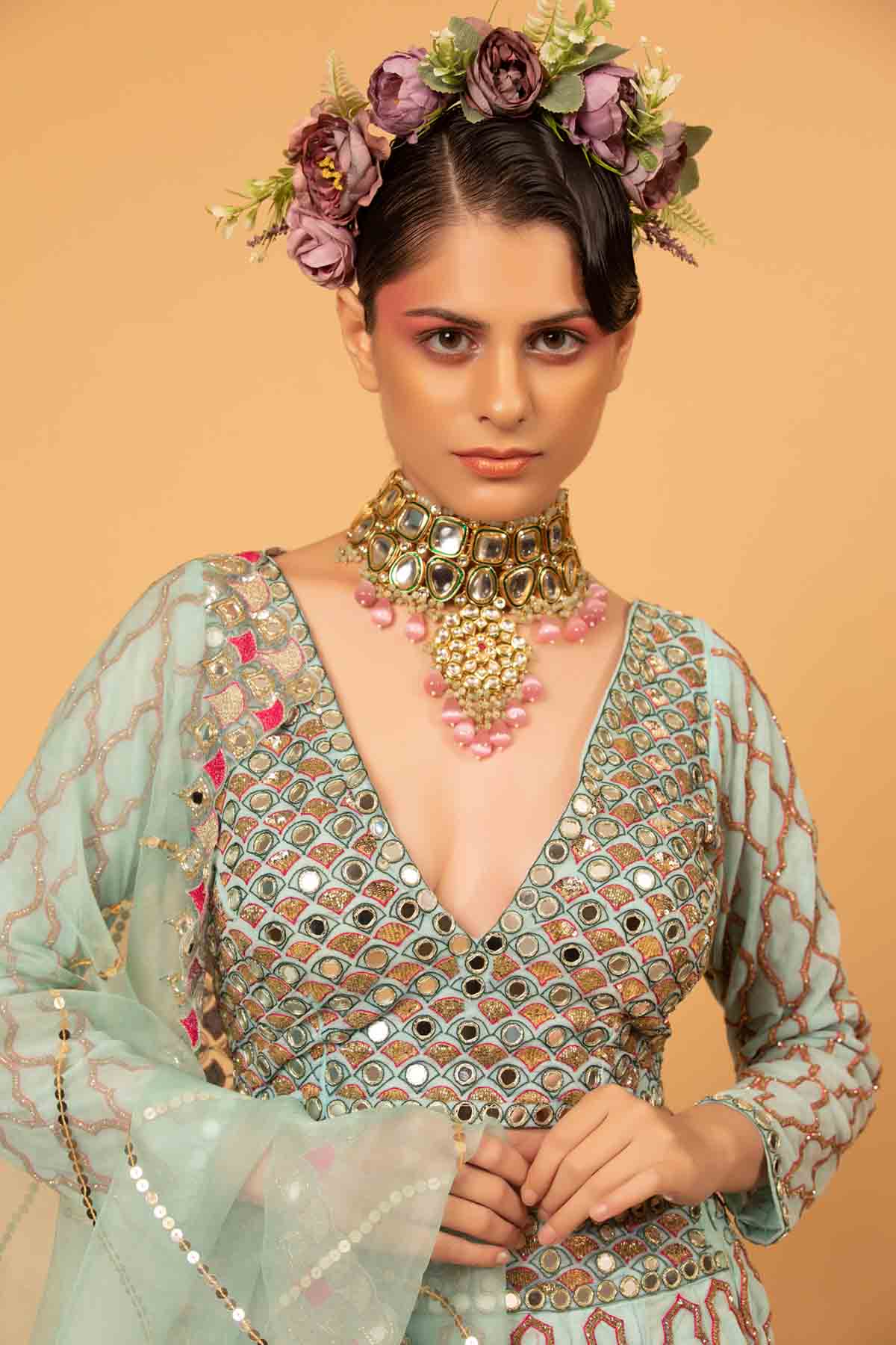 Sky blue Embroidered Lehenga Set