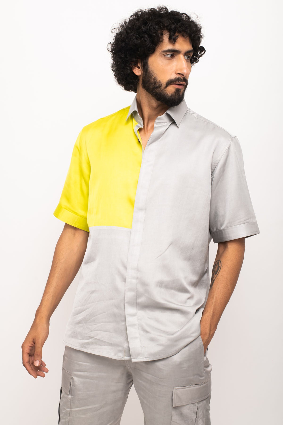 Solid Textured Color Blocked Shirt