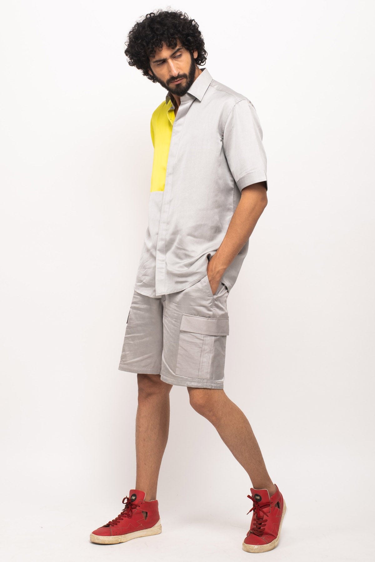 Solid Textured Color Blocked Shirt