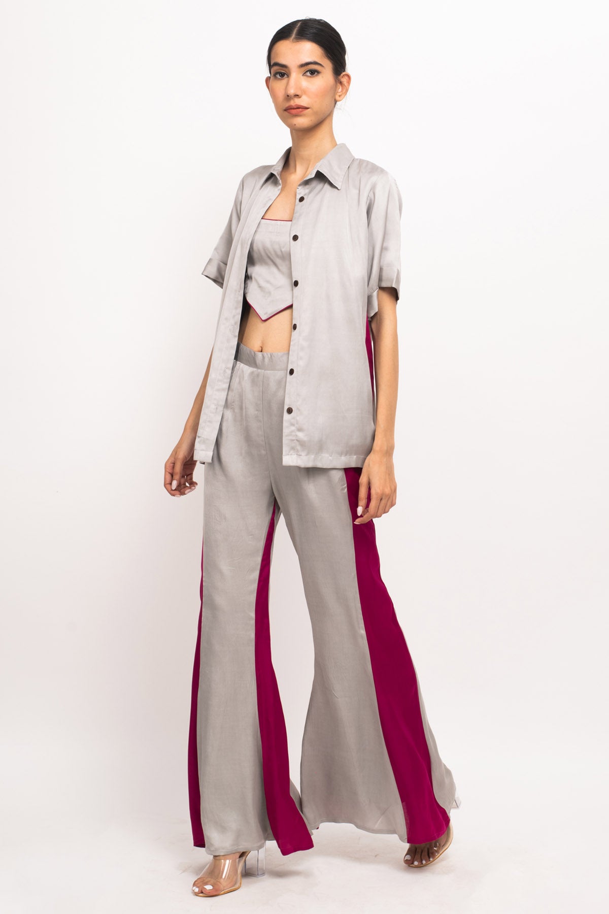 Solid Textured Panelled Co-ord Set