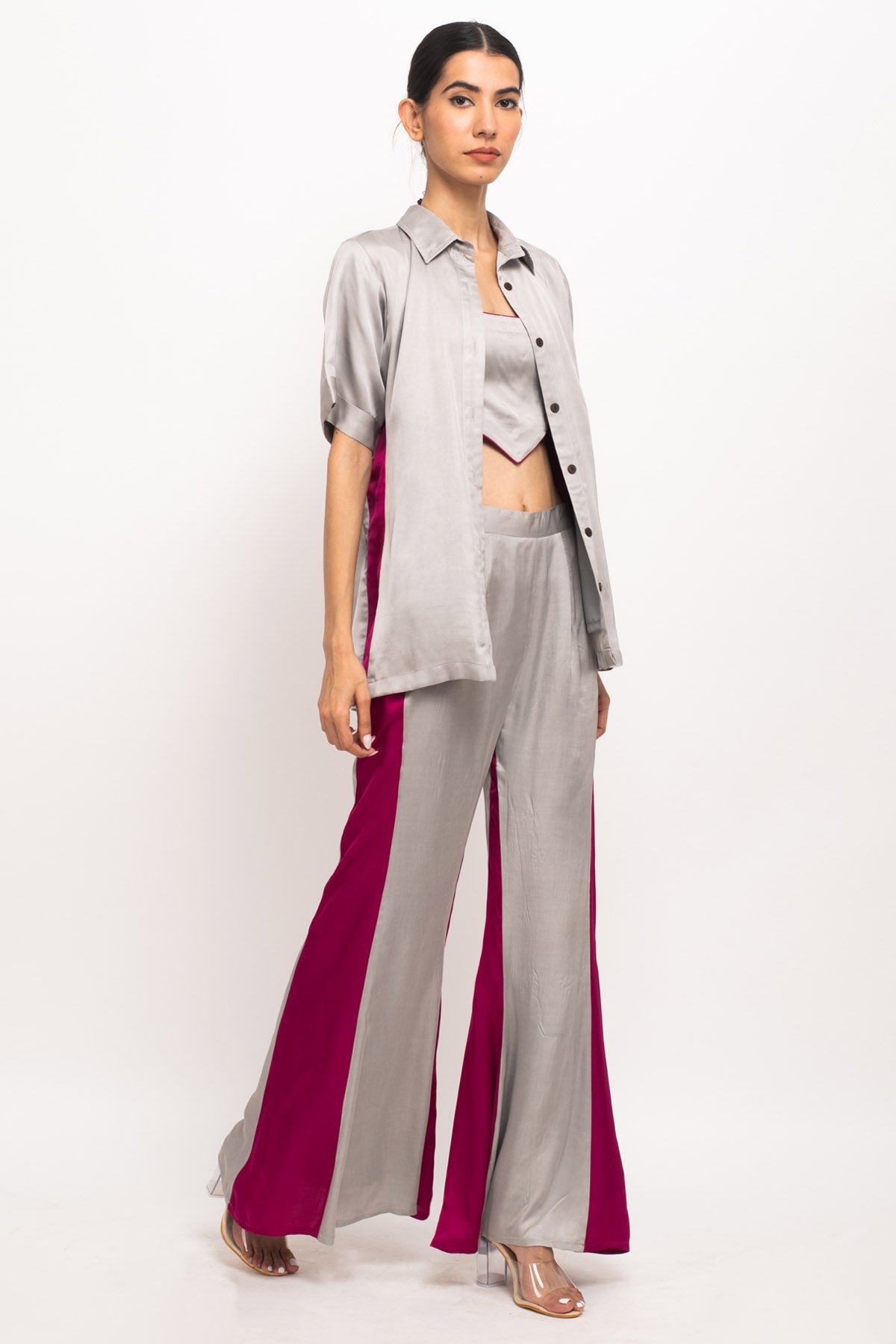 Solid Textured Panelled Co-ord Set