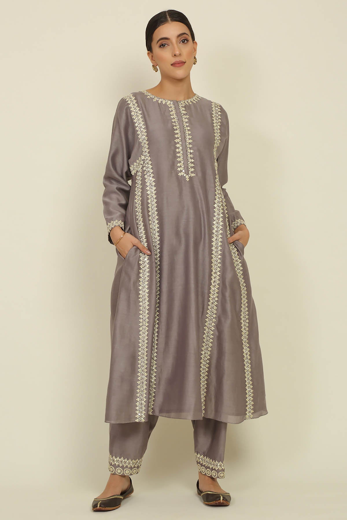 Steel Grey Chanderi Kurta Set