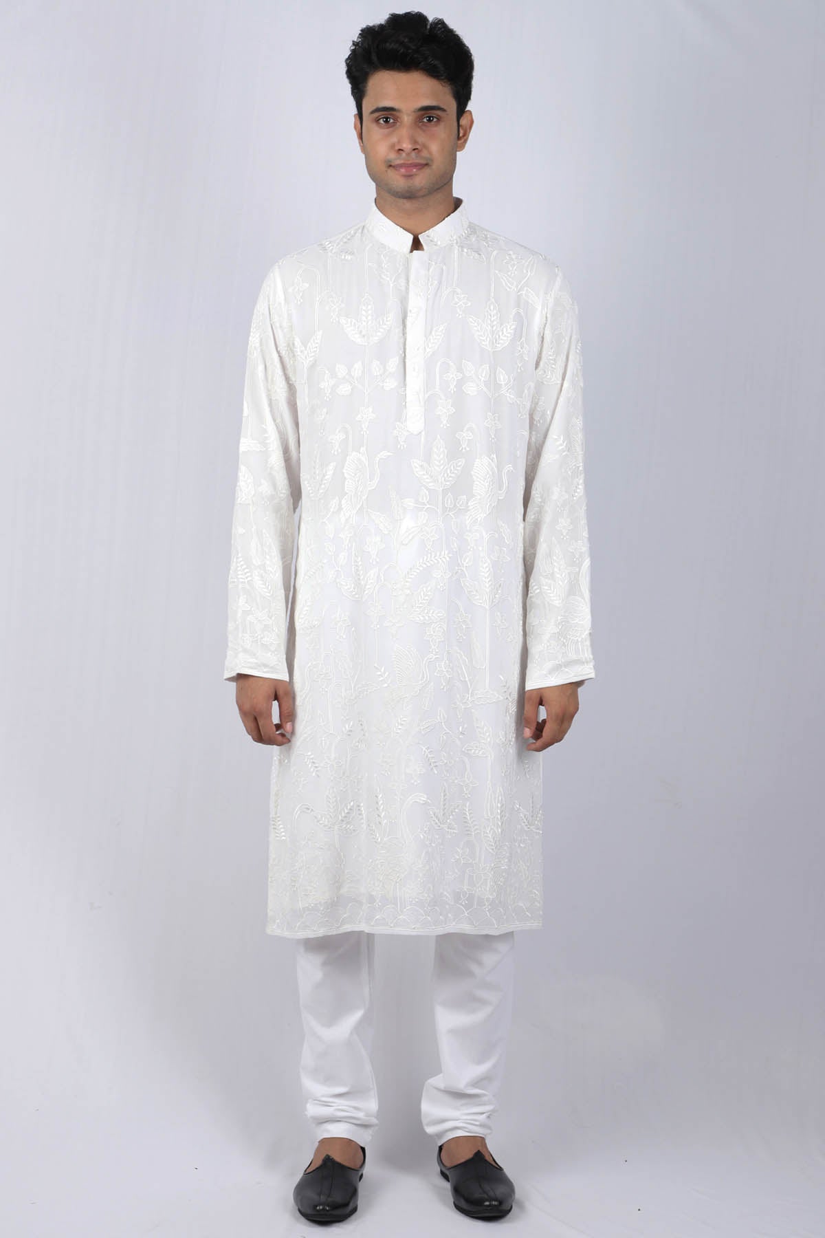 Buy Swan Leaf Embroidered Kurta Set For Men Available online at ScrollnShops