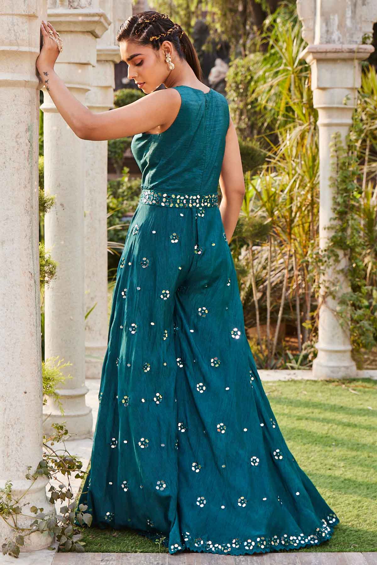 Teal Mirror Adorned Jumpsuit