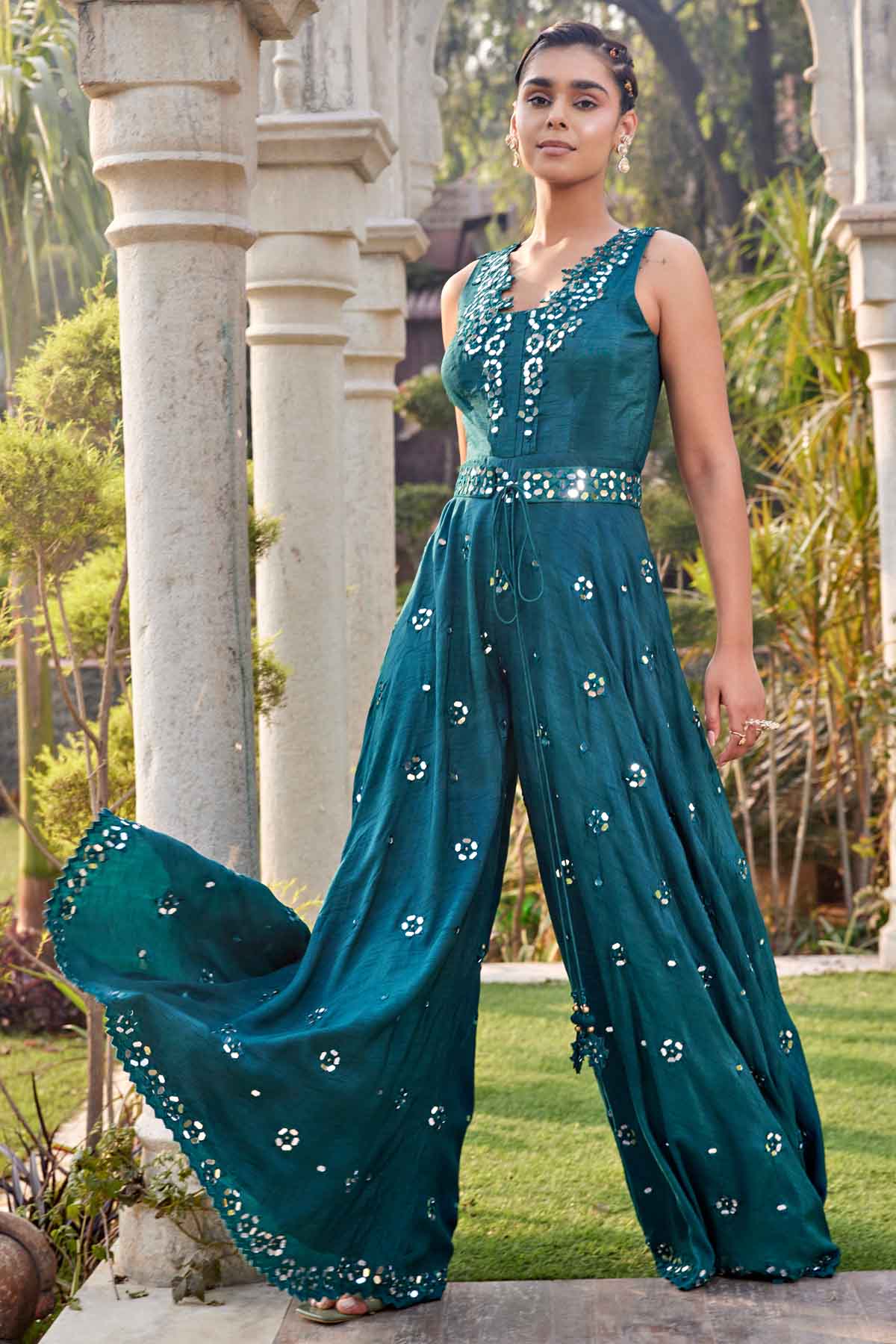 Teal Mirror Adorned Jumpsuit