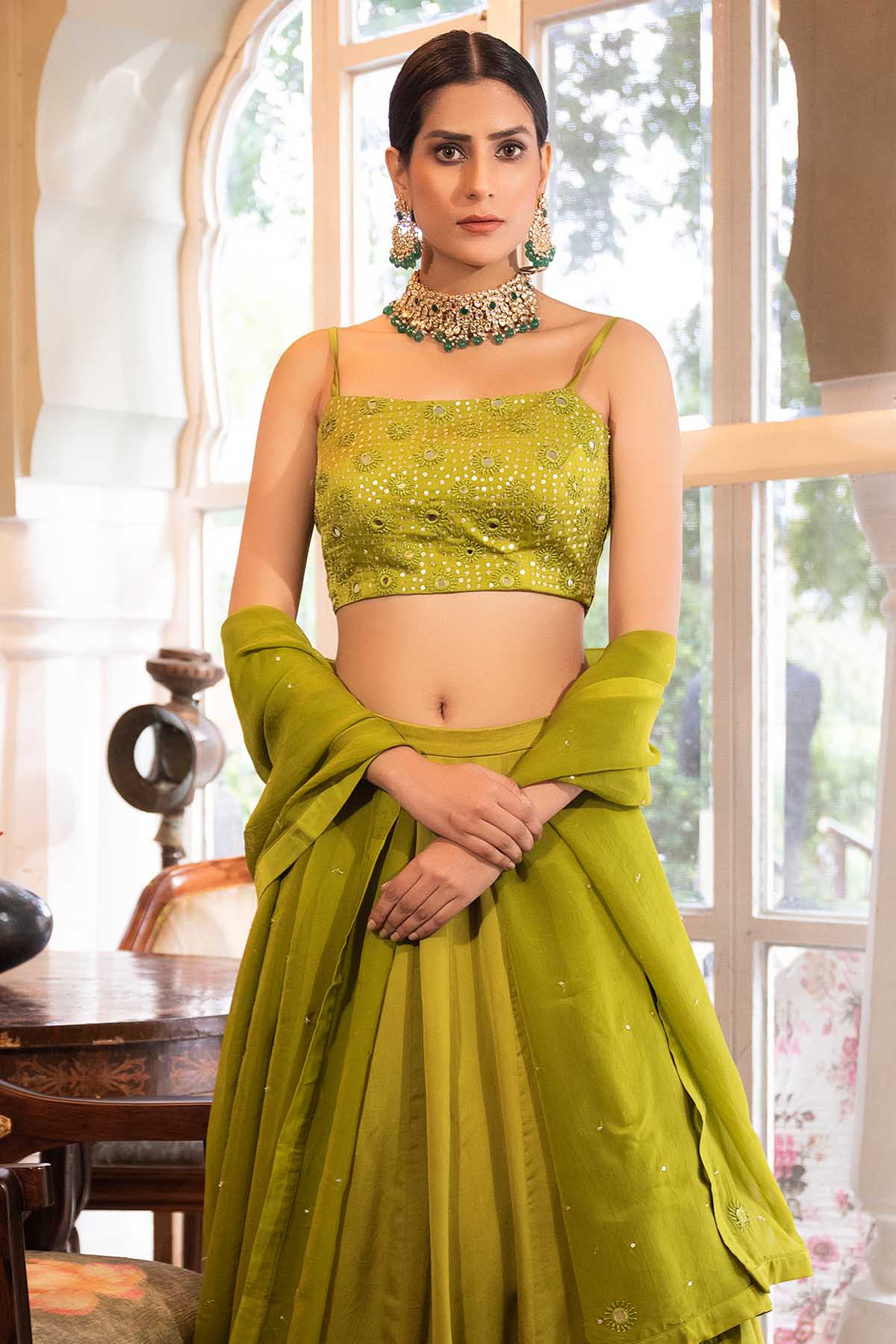 Thread & Mirror Embroidered Lehenga Set