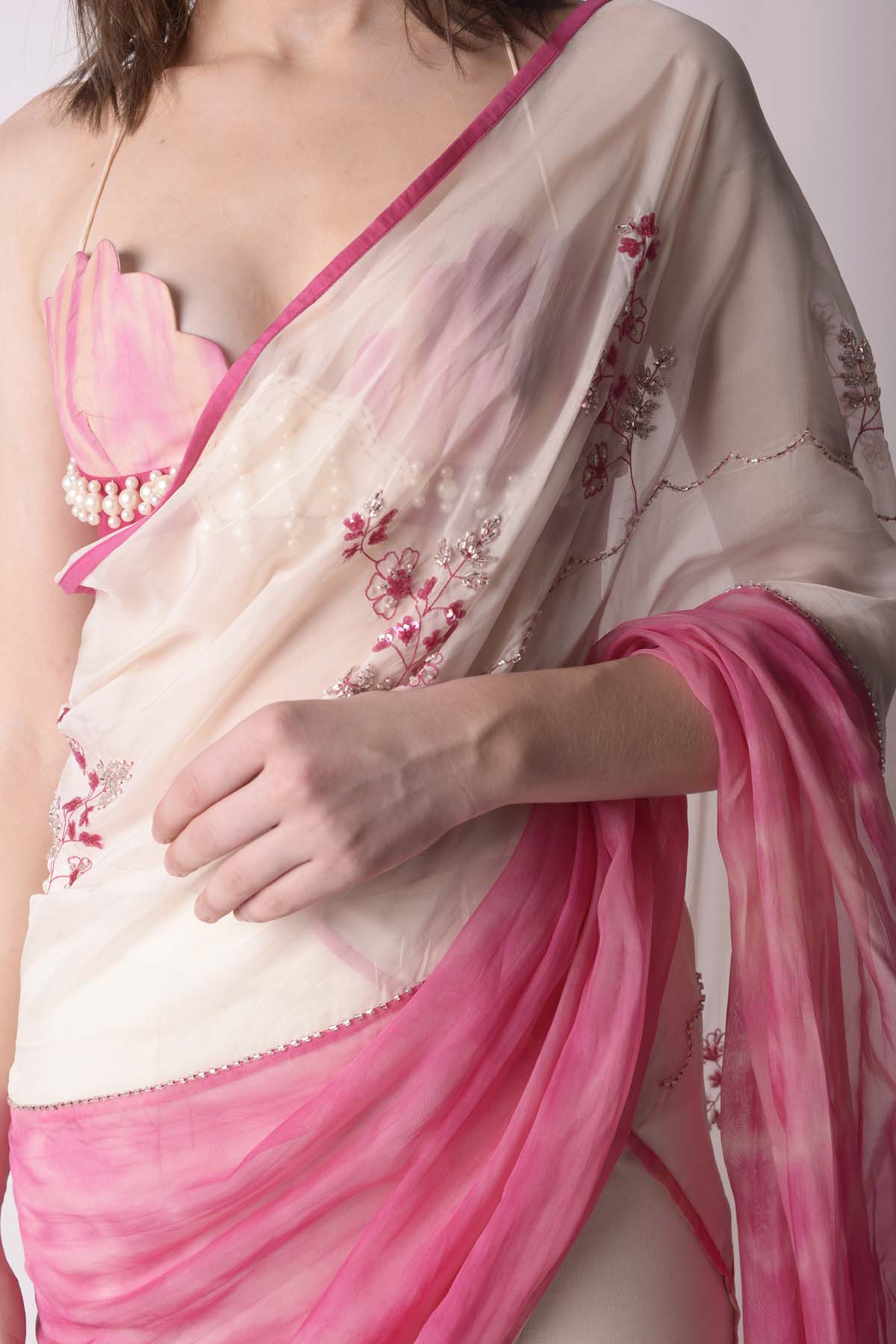 Tie-Dye Embroidered Saree Set