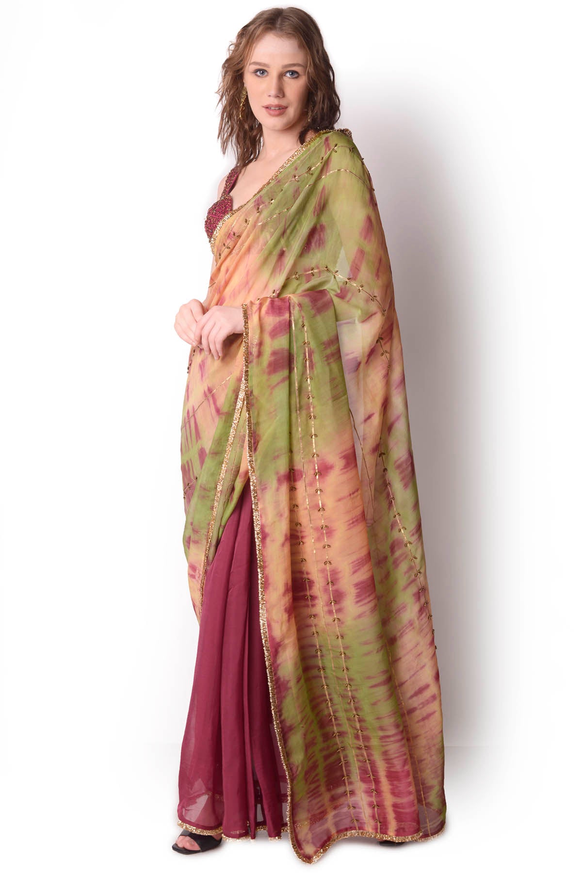 Tie-Dye Sequins Saree & Blouse