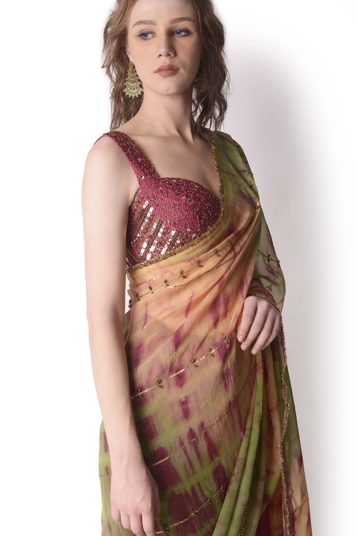 Tie-Dye Sequins Saree & Blouse