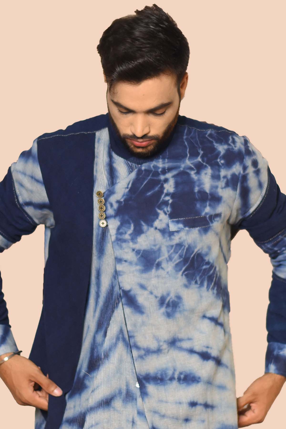 Tie Dye Drape Kurta Churidar Set