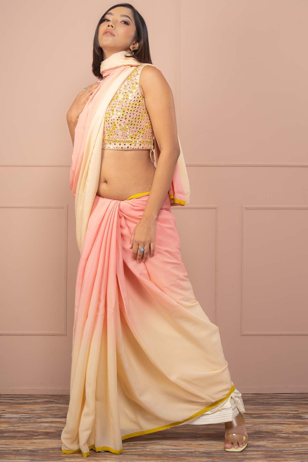 Tie Dye Saree & Mirror Blouse Set