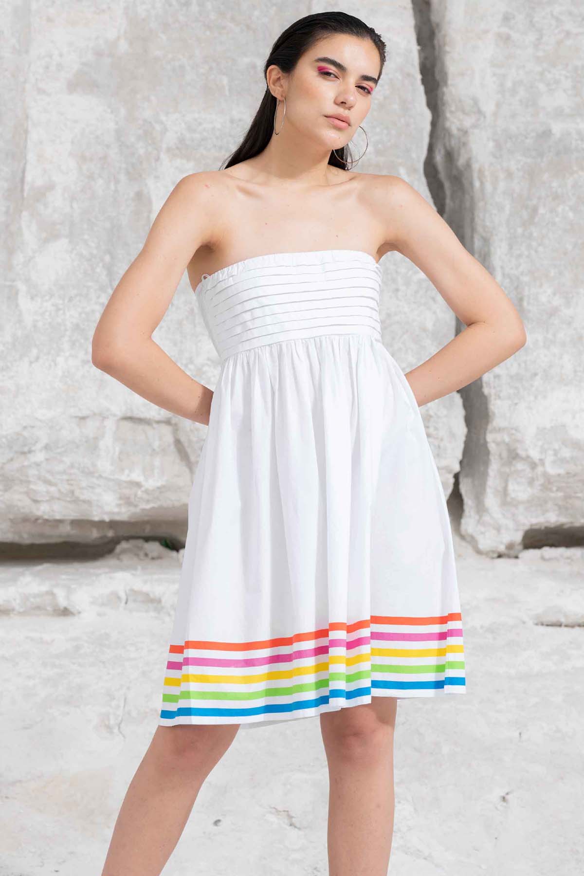 Buy Tiered & Striped Cotton Dress By Beachbum Online