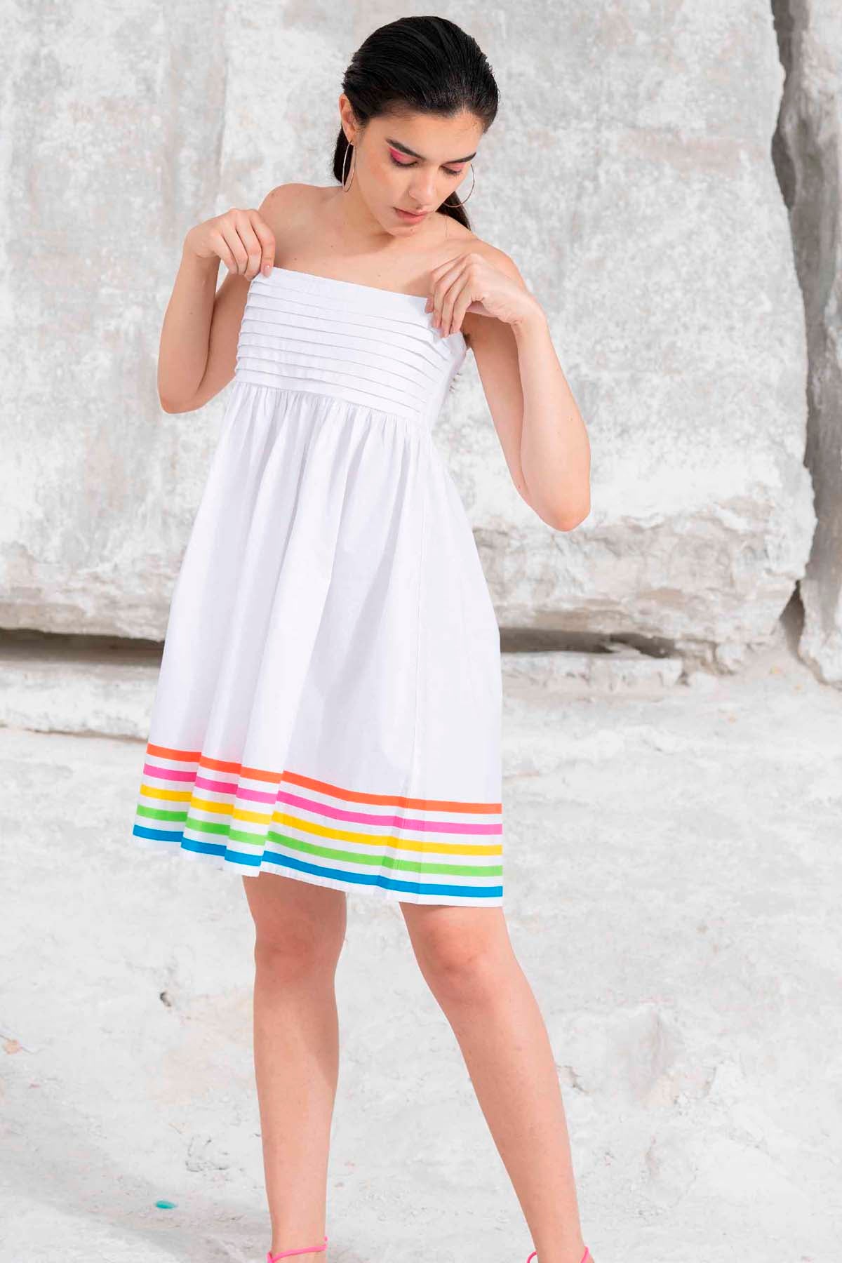 Tiered & Striped Cotton Dress
