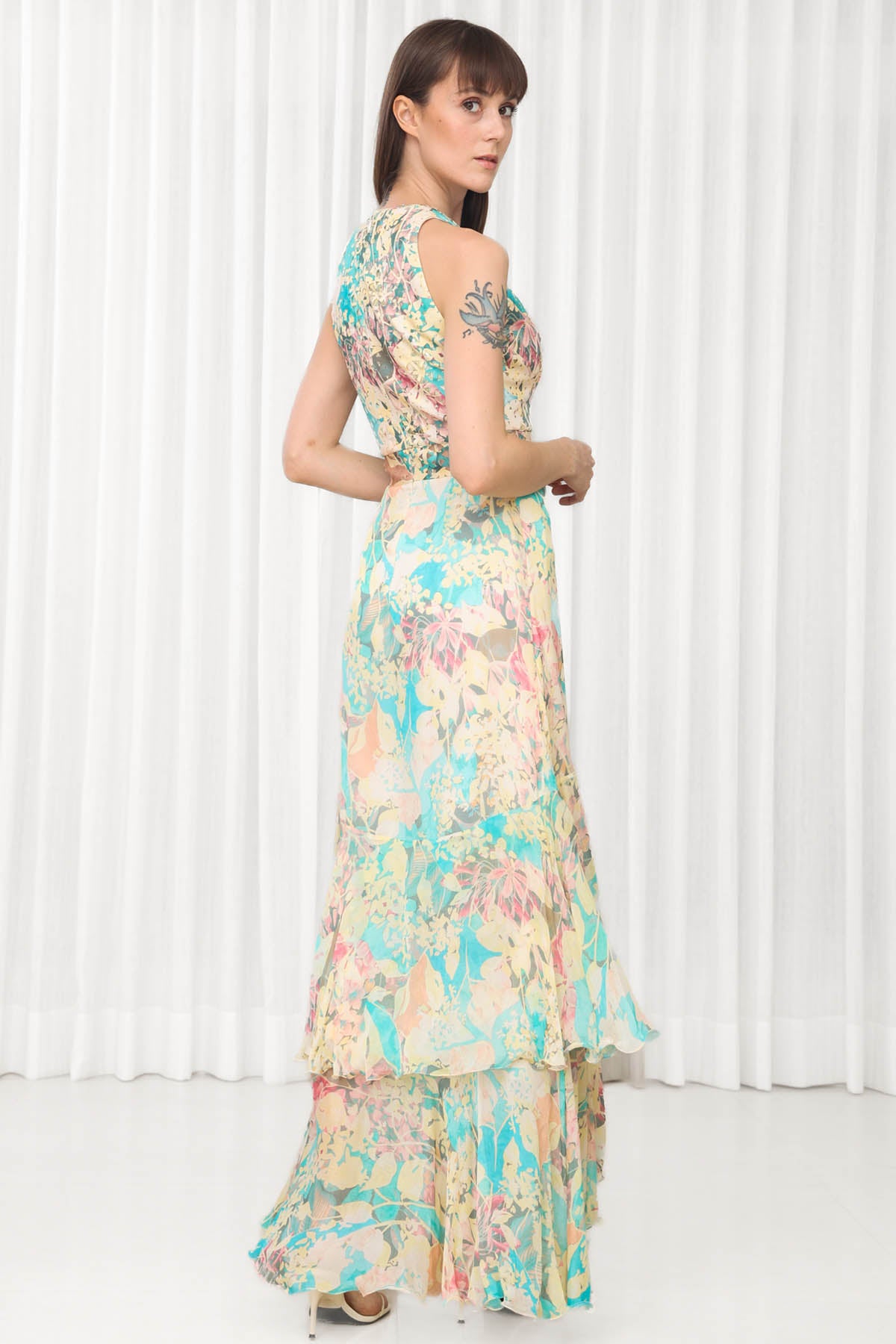 Tube Rose Printed Chiffon Dress