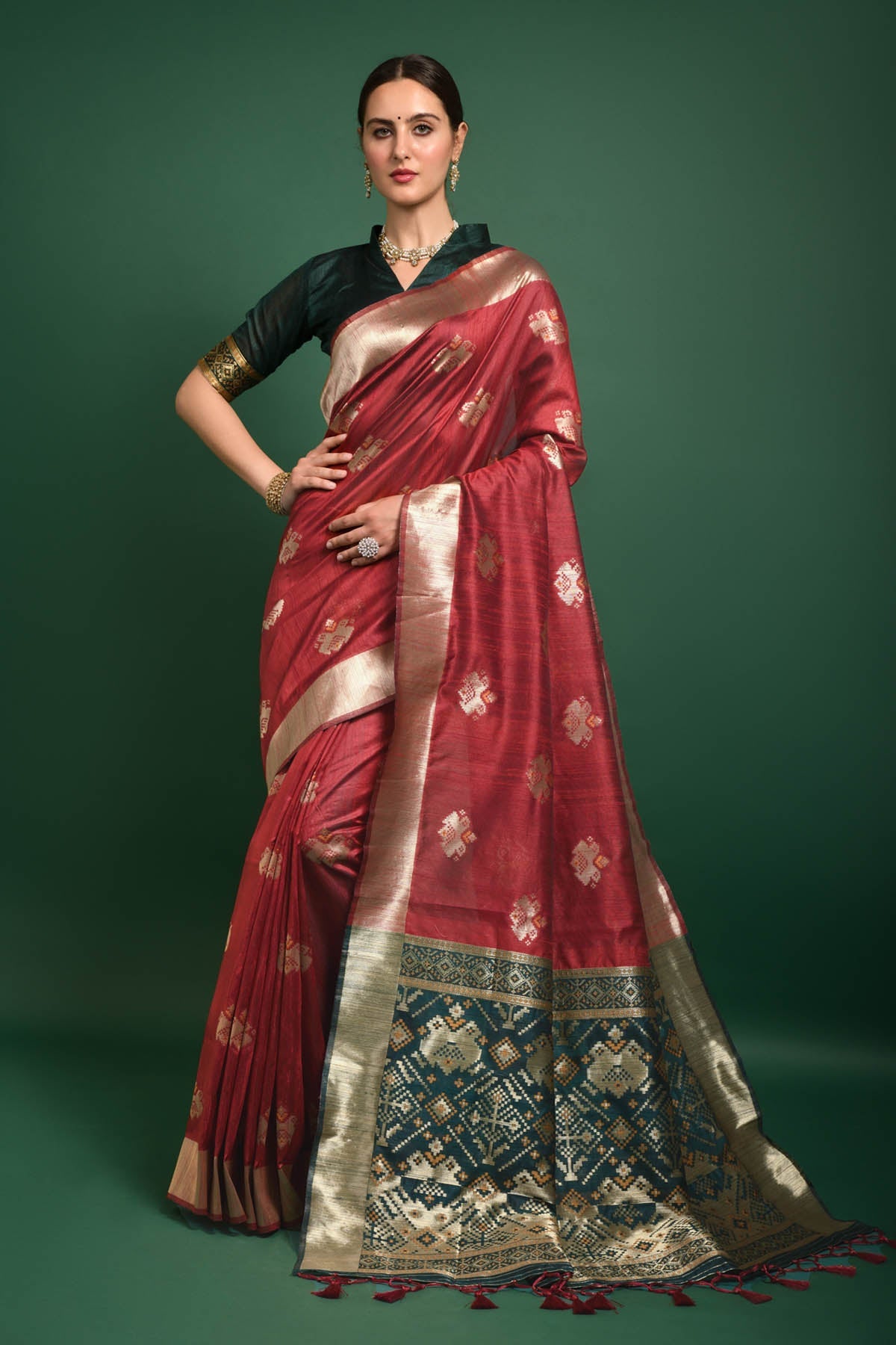 Buy Designer Tussar Silk Red Saree Online