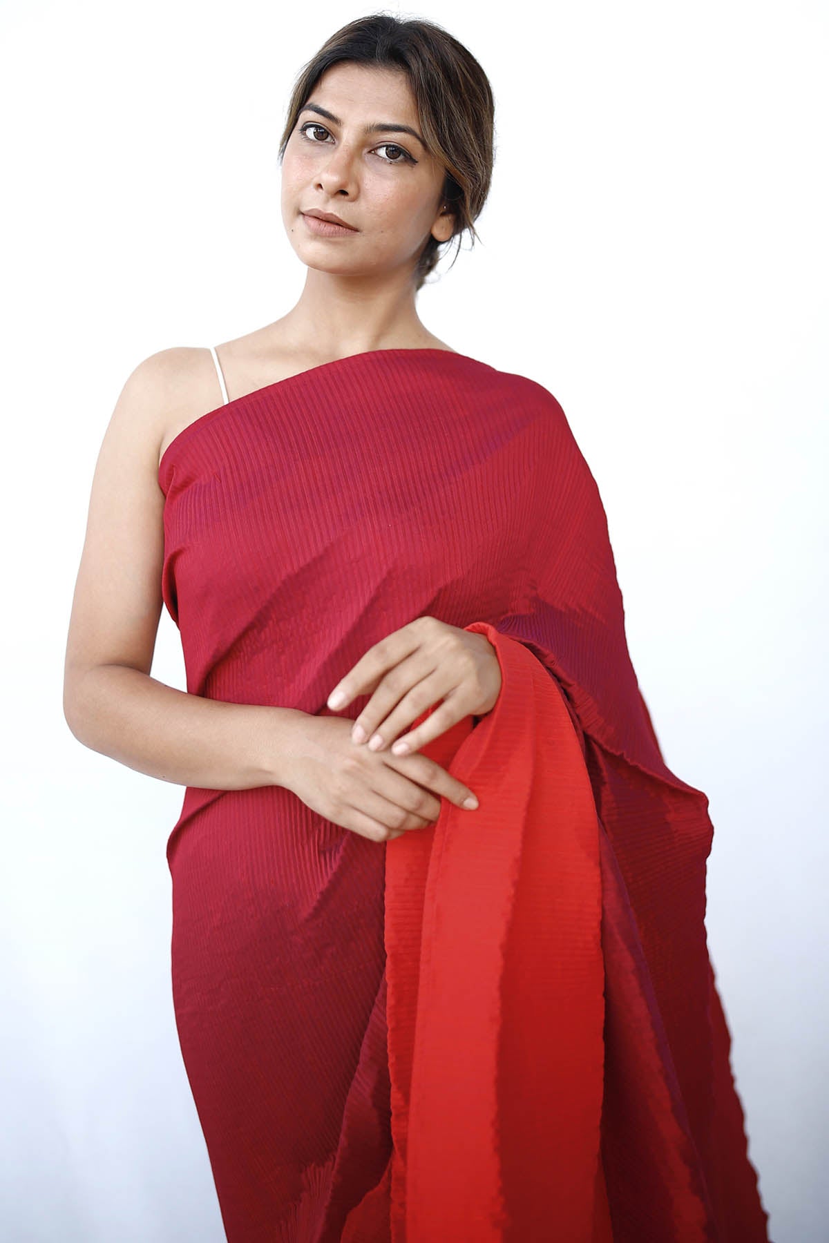 Twilight Sky Red Silk Drape Saree