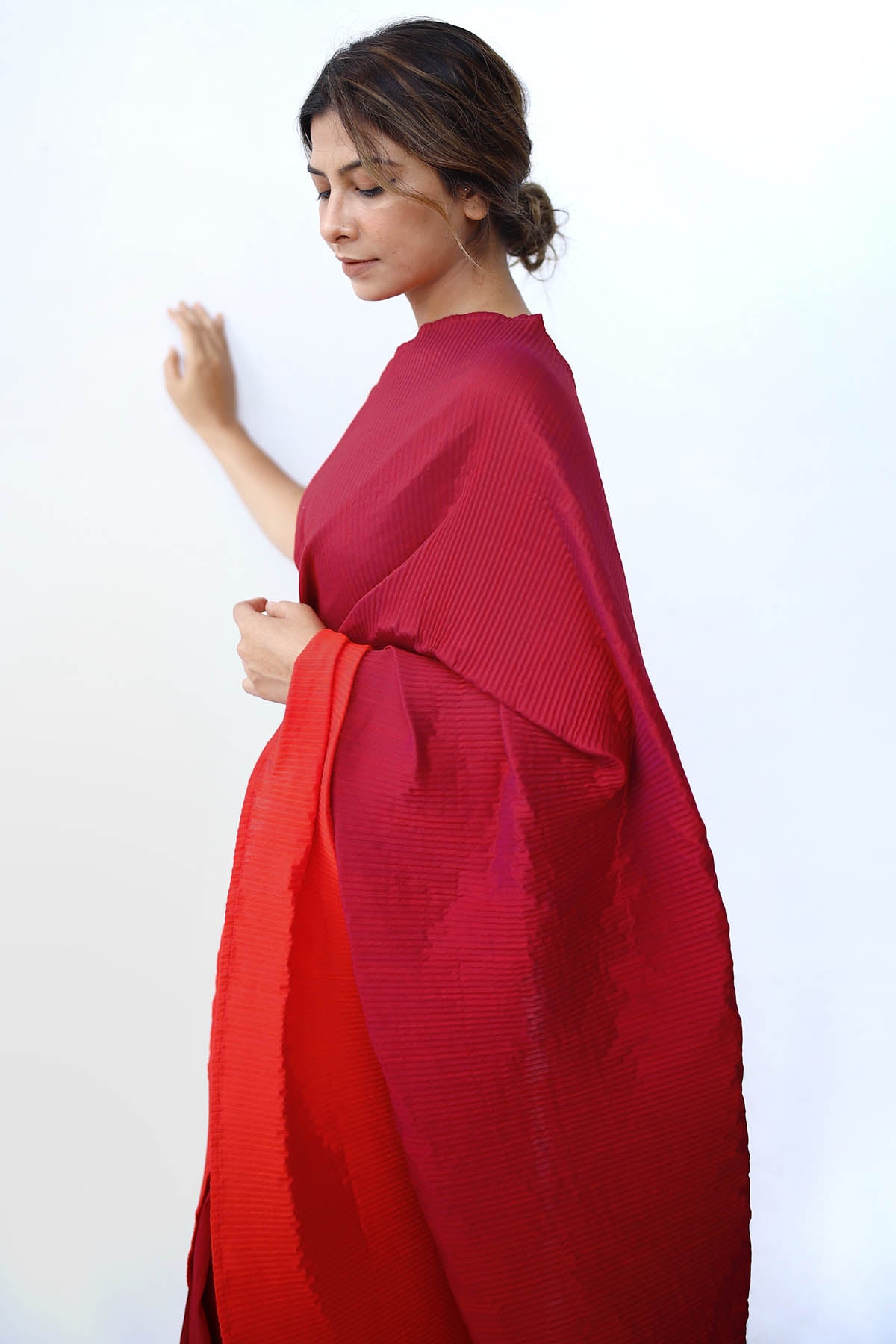 Twilight Sky Red Silk Drape Saree