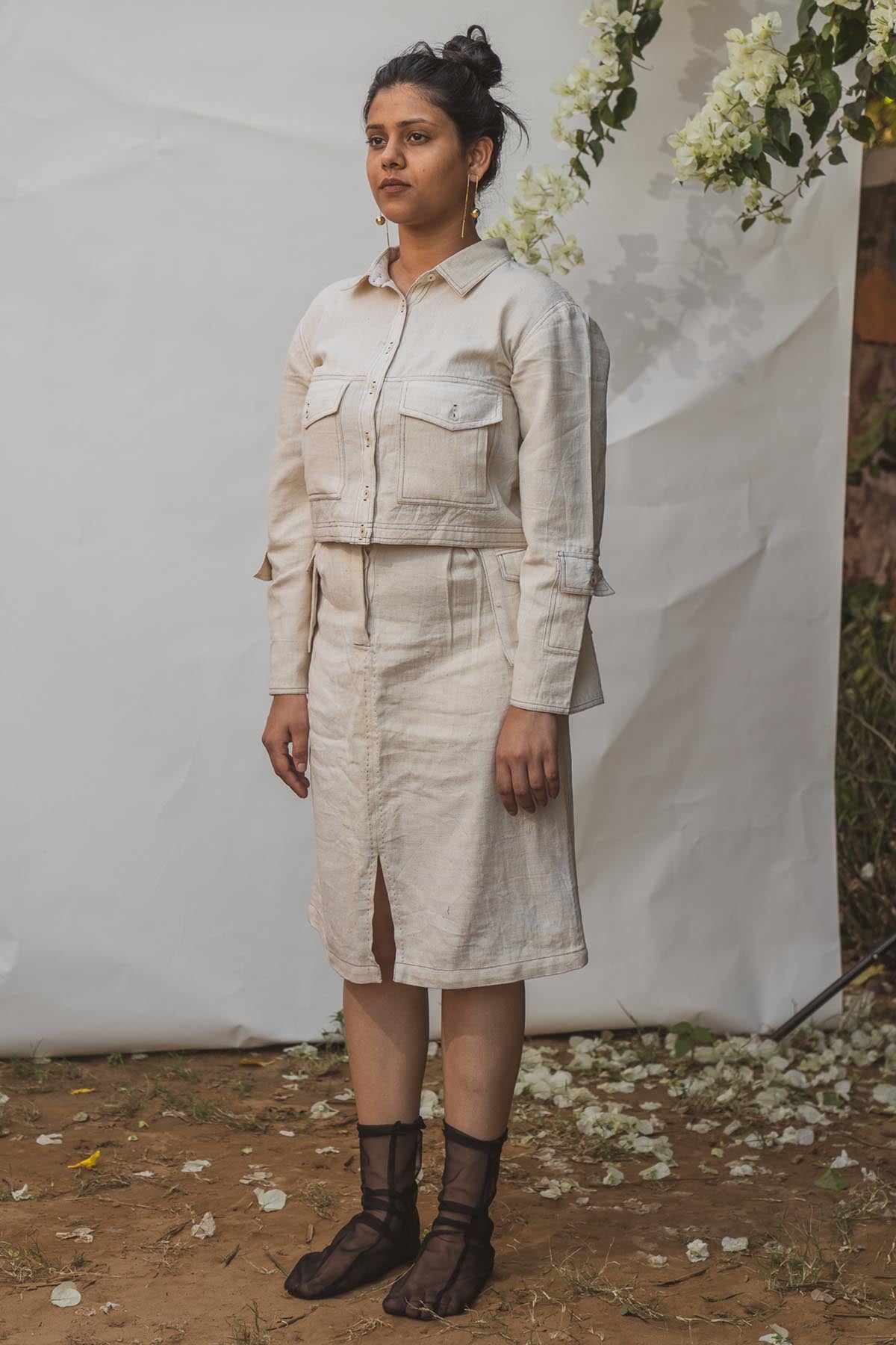 Buy Designer Twill Kora Front Slit Skirt By Lafaani