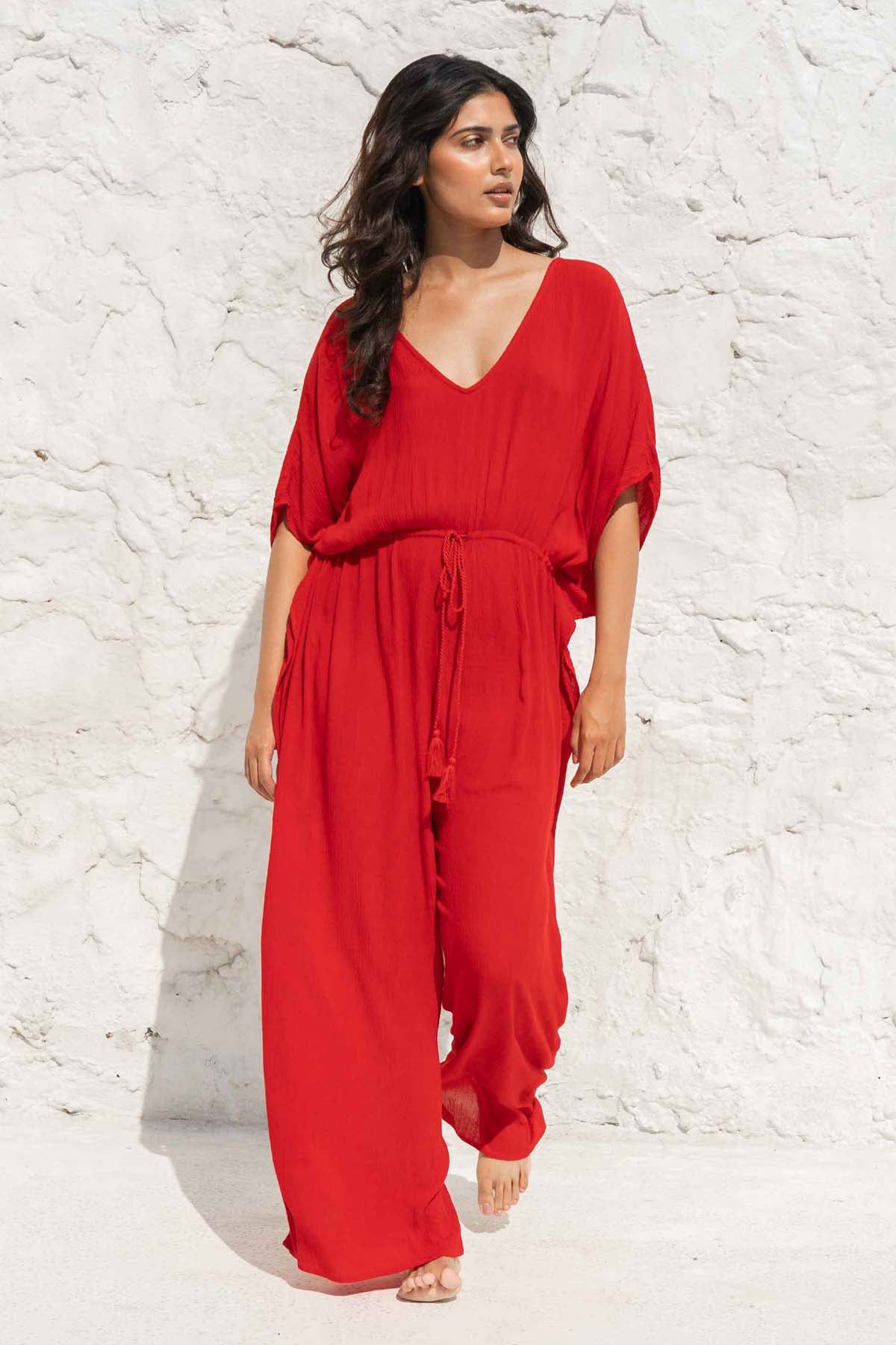 Buy V-Neck Rayon Crepe Jumpsuit By Beachbum Online