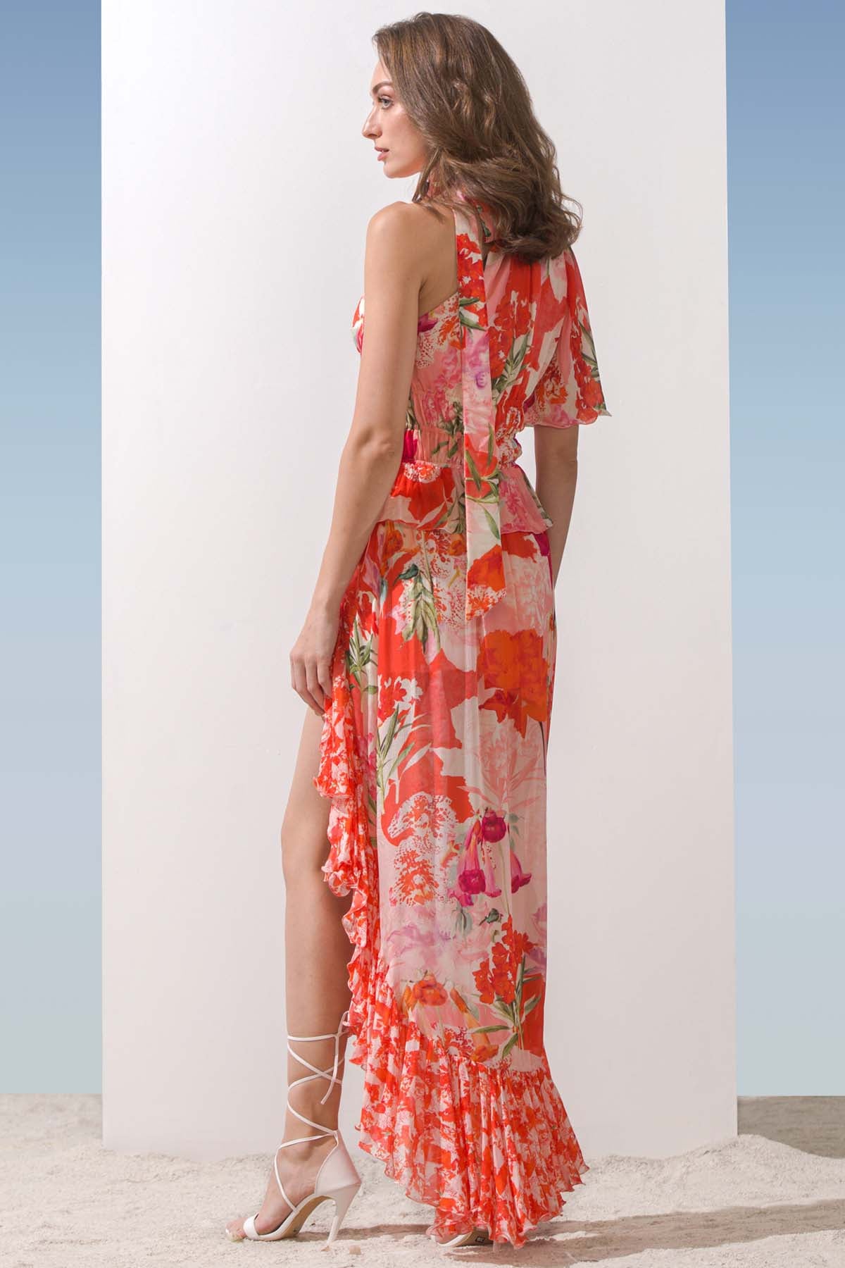 Waterfall Frill Printed Dress