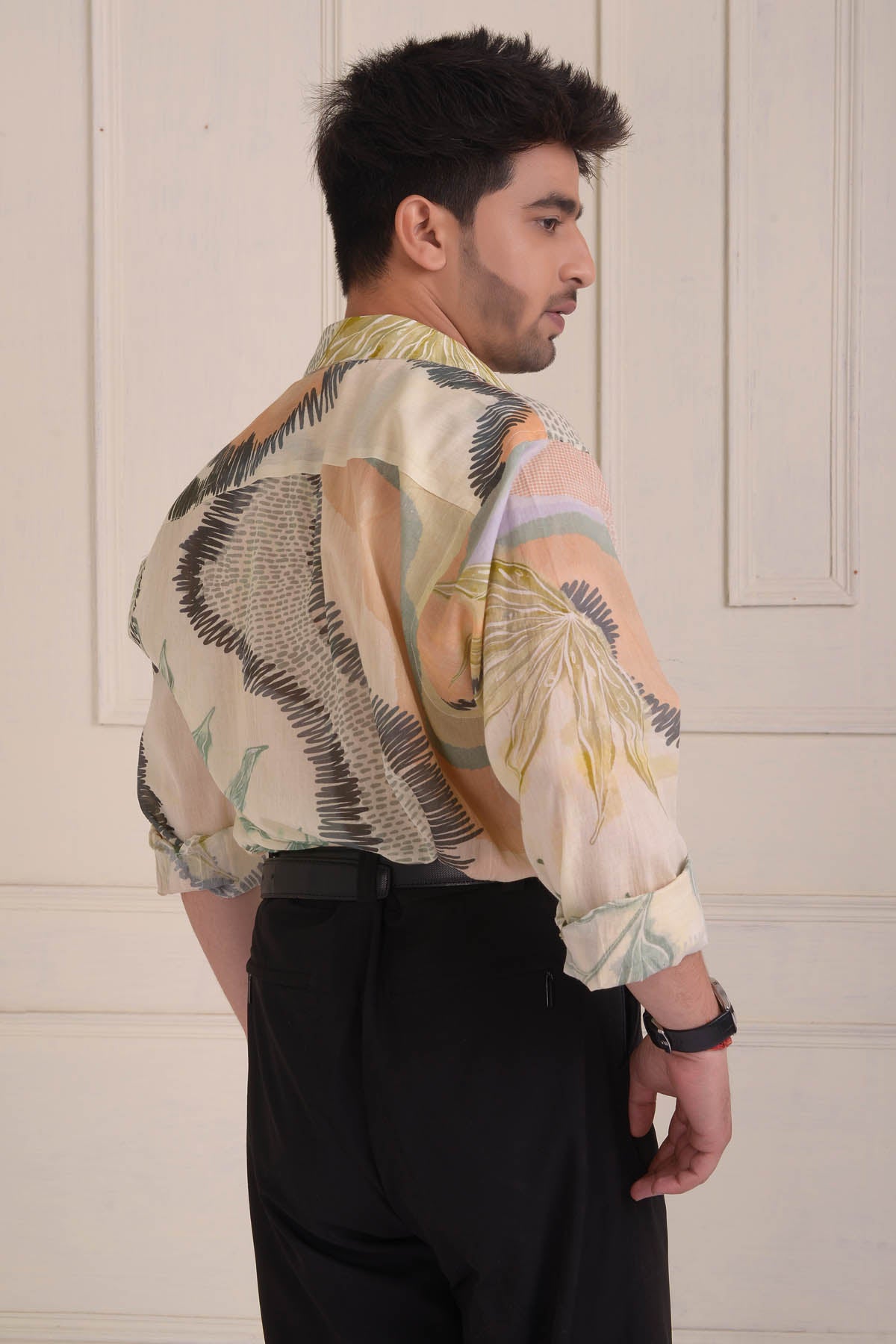 Wave Print Embellished Shirt