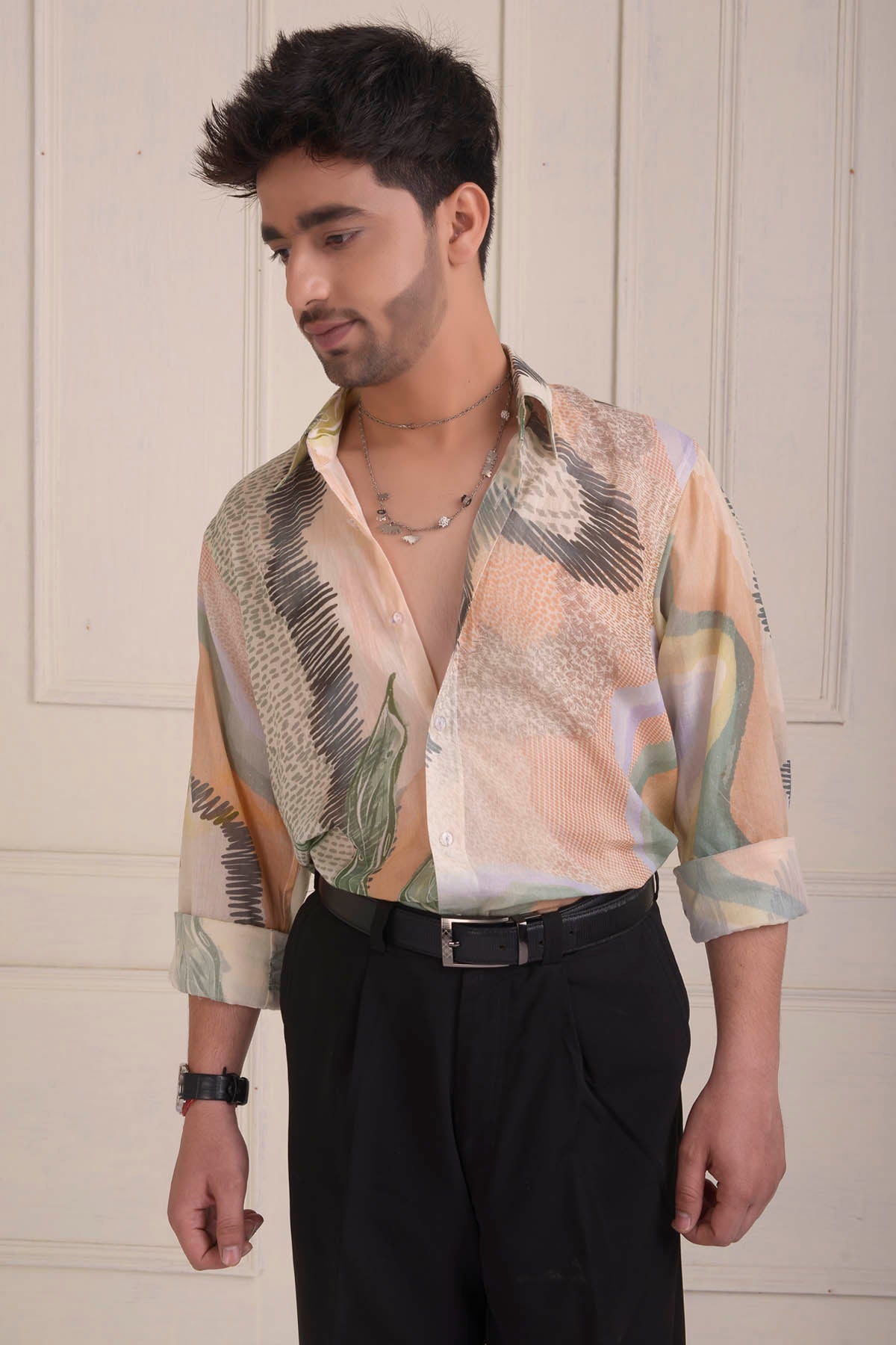 Wave Print Embellished Shirt