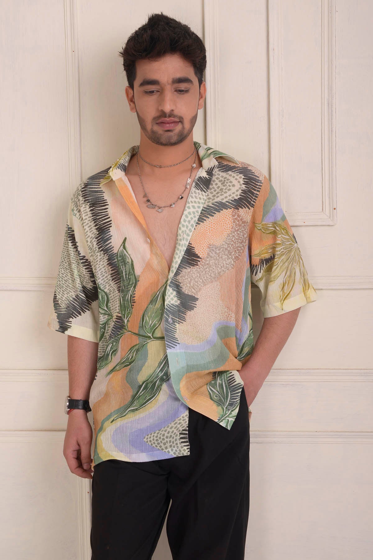 Wave Printed Oversized Shirt