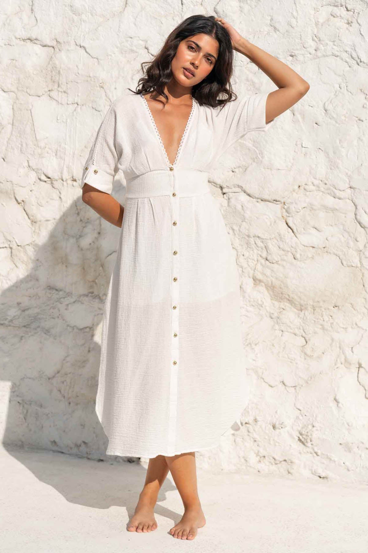 Buy White Cotton Long Dress By Beachbum Online