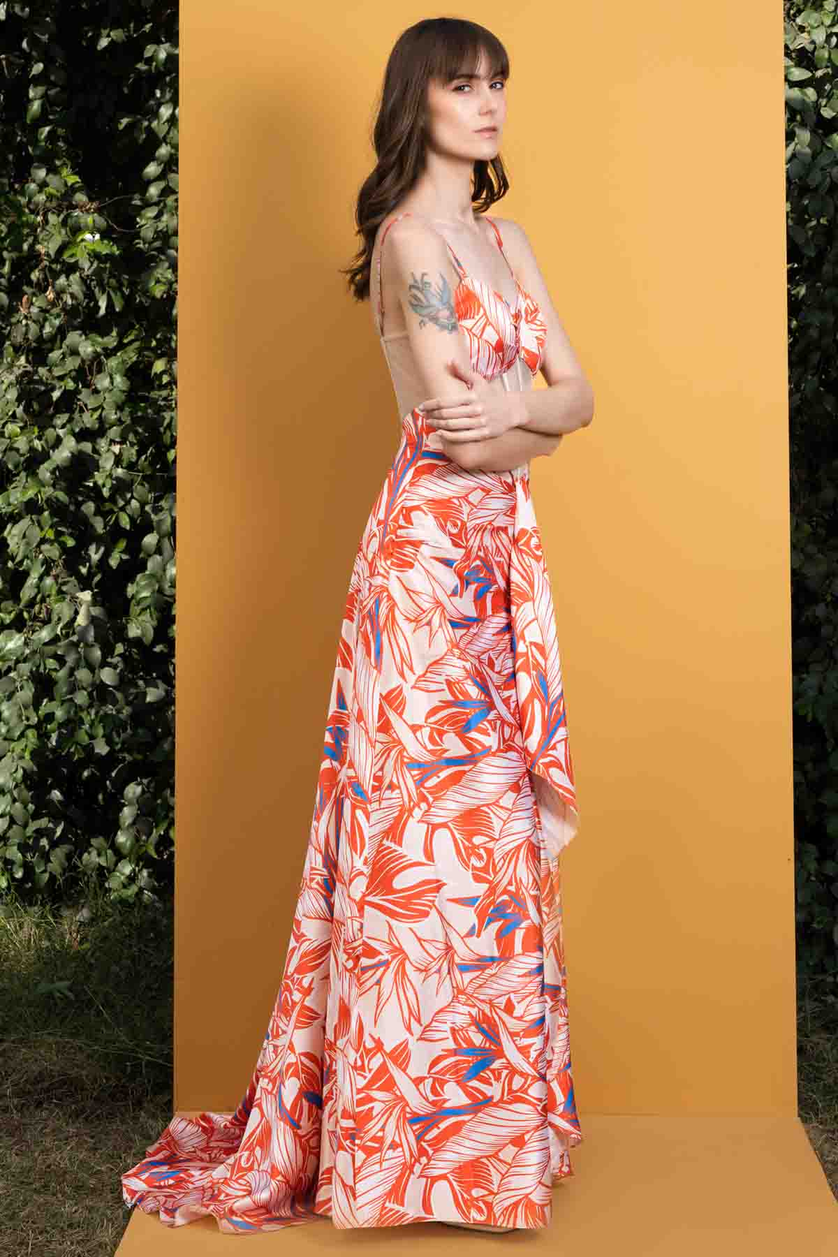 Willow Printed Satin Long Dress