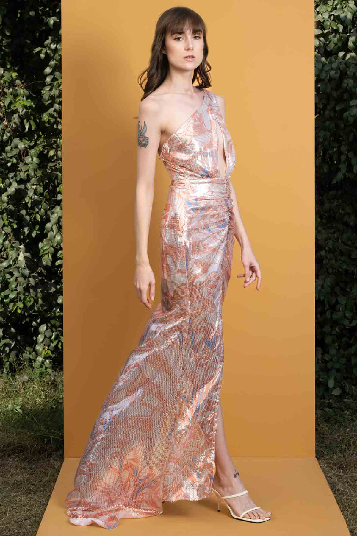 Willow Printed Sequins One Shoulder Dress