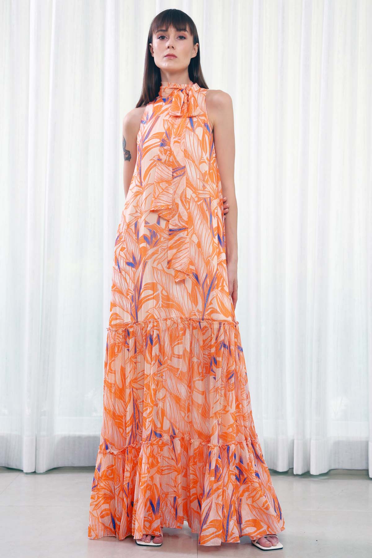 Buy Willow Printed Tie Neck Dress by Mandira Wirk