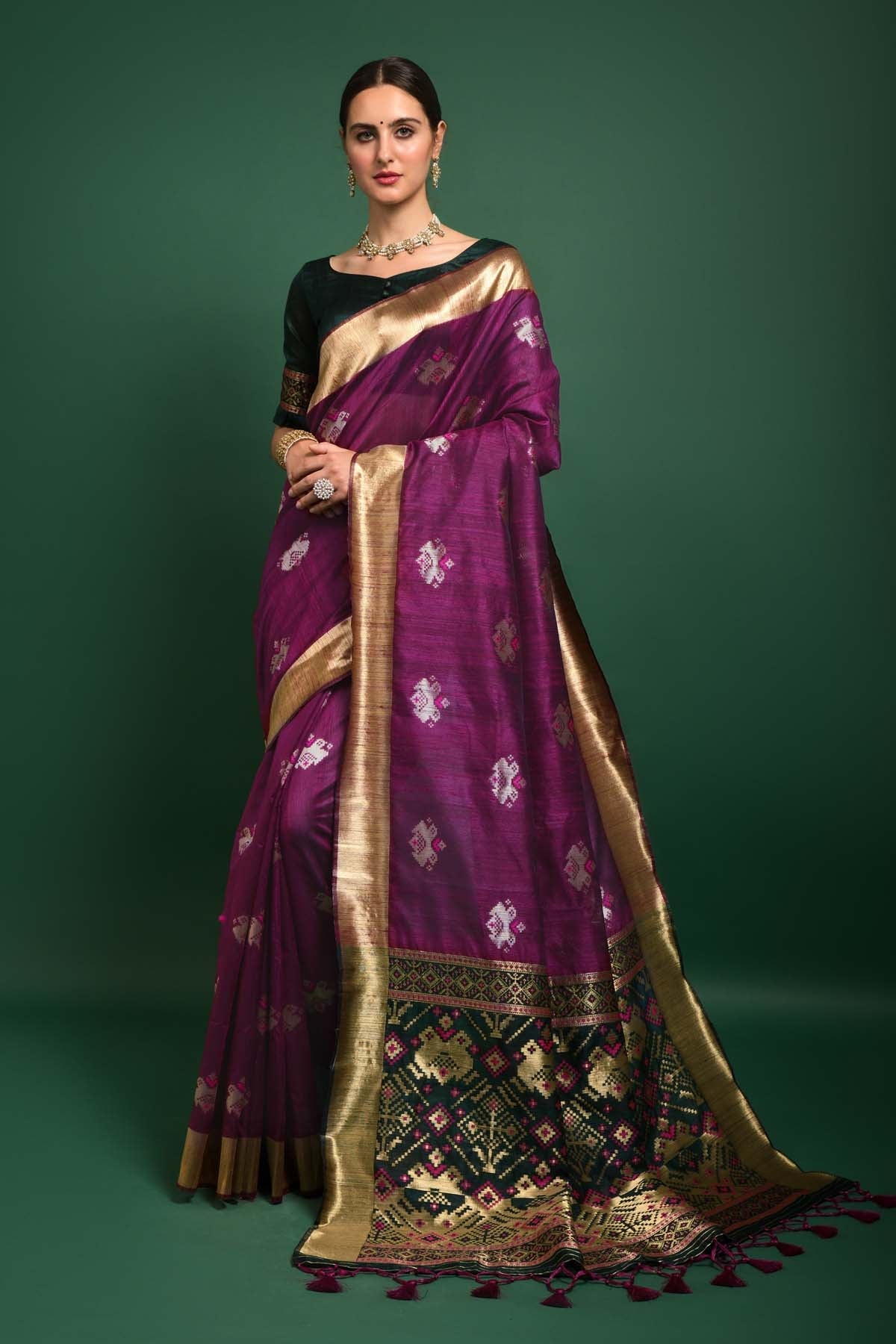 Buy Designer Wine Zari Woven Saree Online