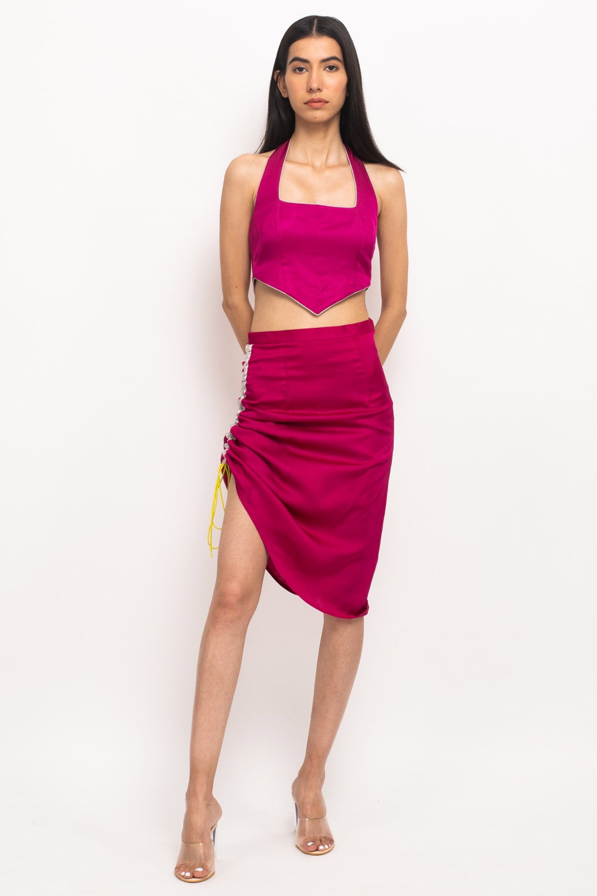 Buy Neora by Nehal ChopraWine & Grey Color Blocked Co-ord Set for Women Online