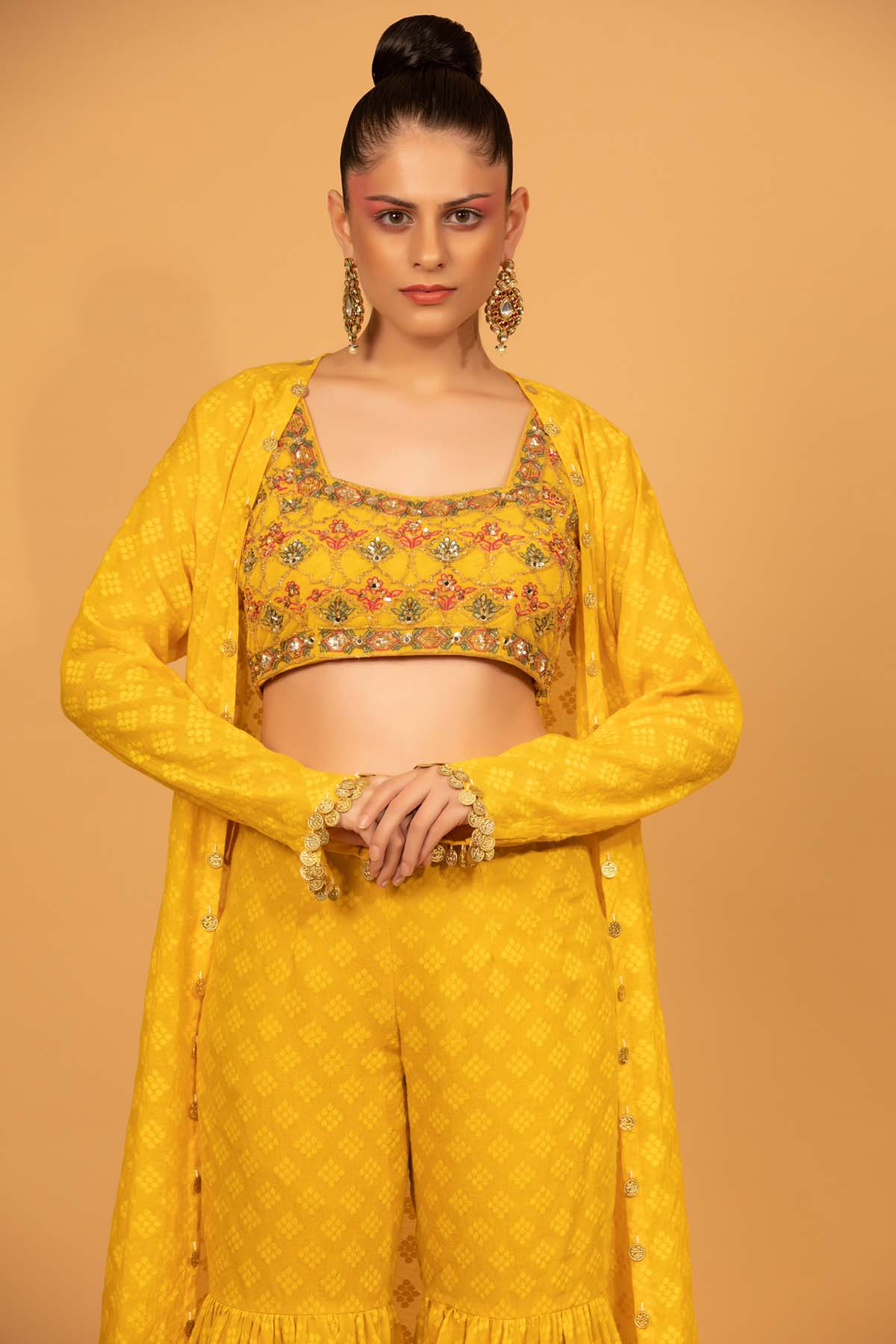 Yellow Chanderi Embroidered Sharara Set