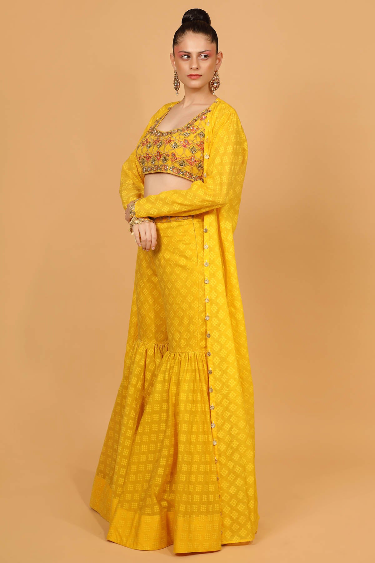 Yellow Chanderi Embroidered Sharara Set