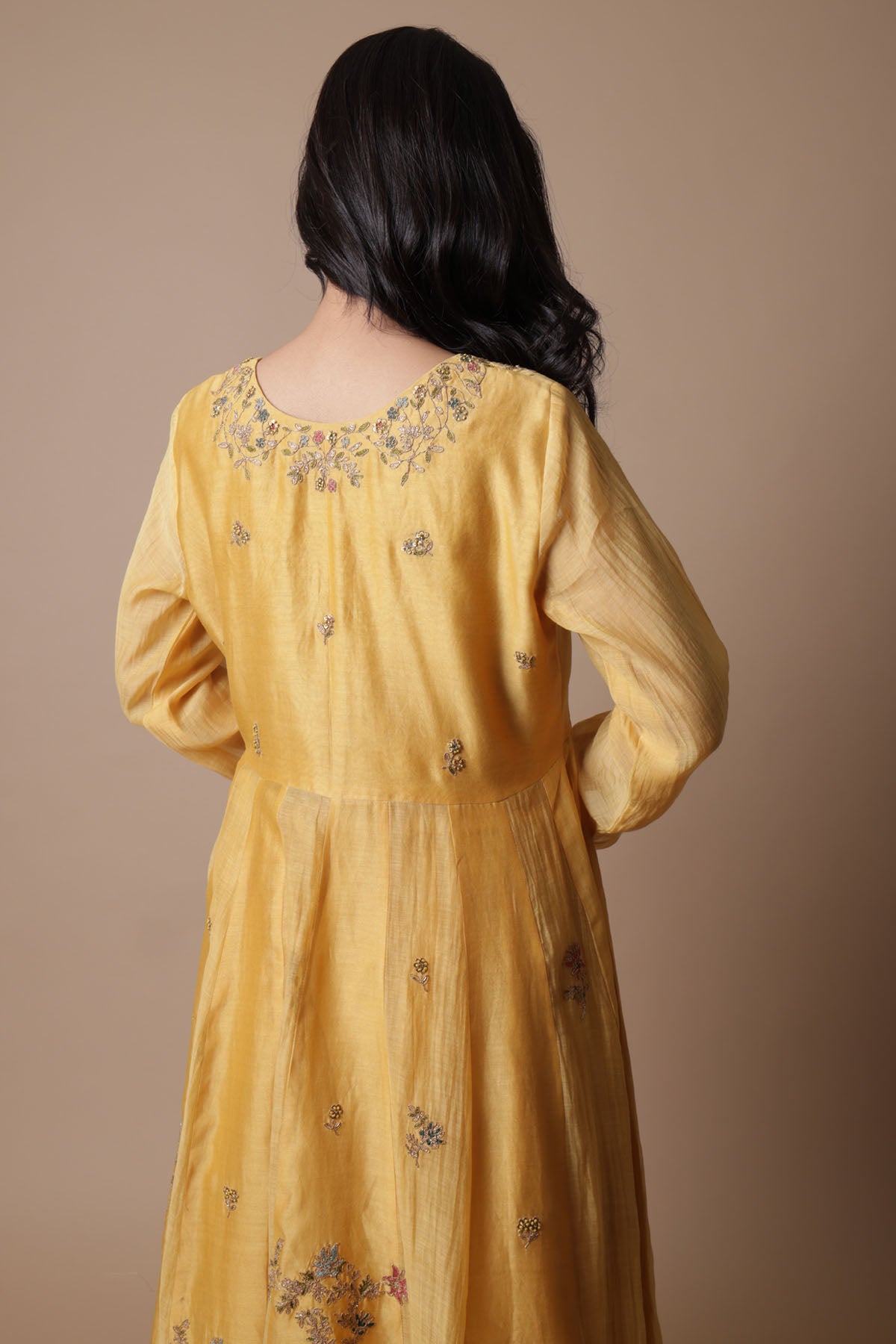 Yellow Chanderi Silk Anarkali Set