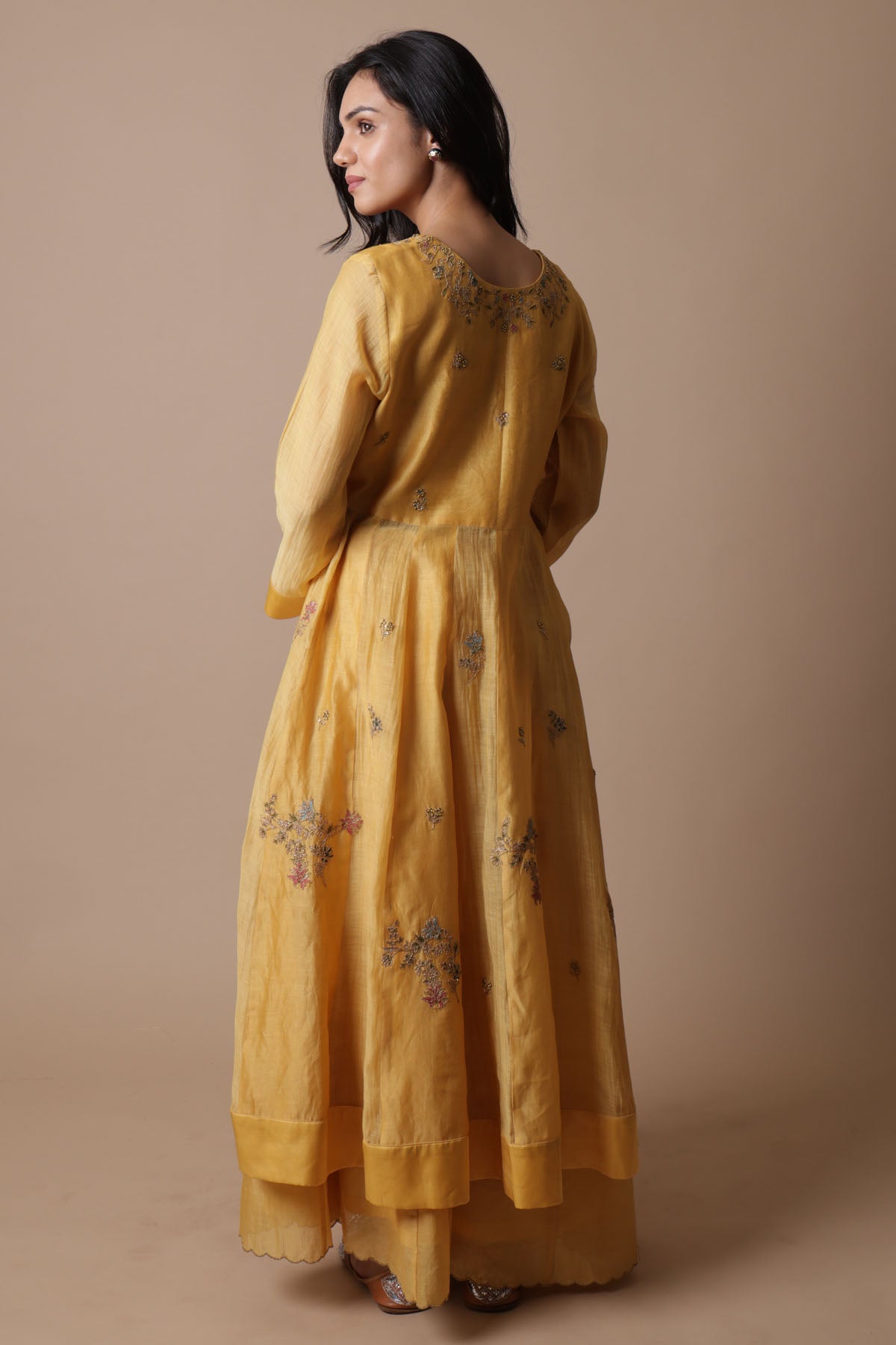 Yellow Chanderi Silk Anarkali Set