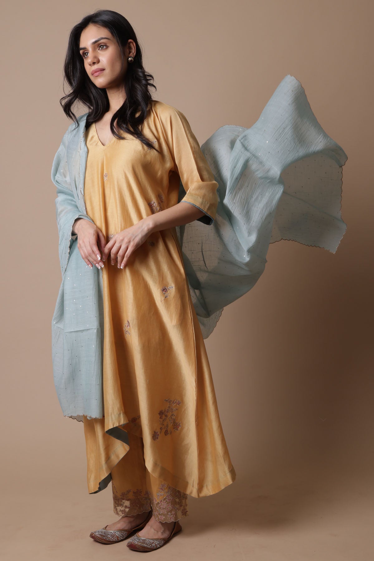 Yellow Chanderi Silk Kurta Set