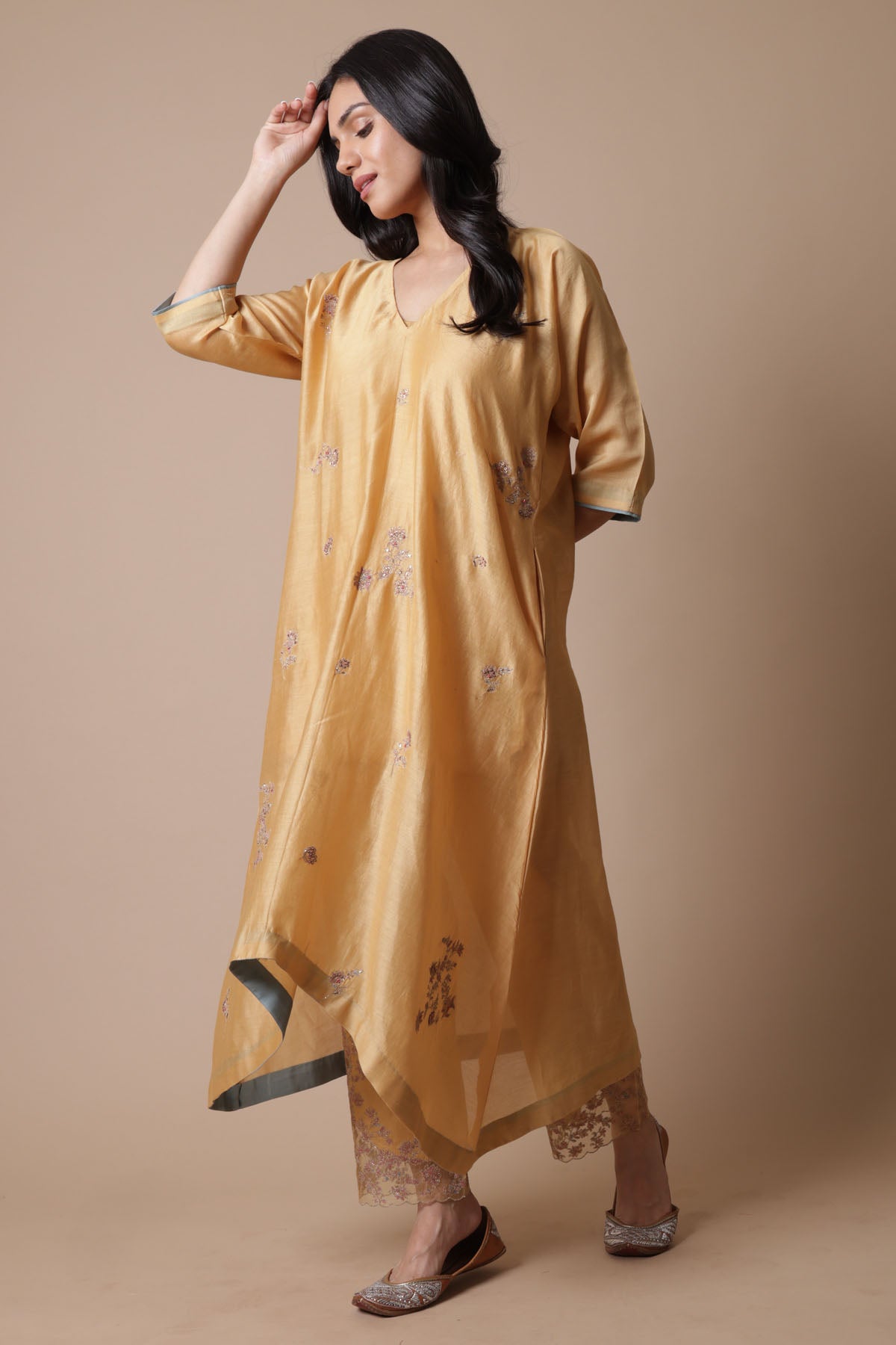 Yellow Chanderi Silk Kurta Set
