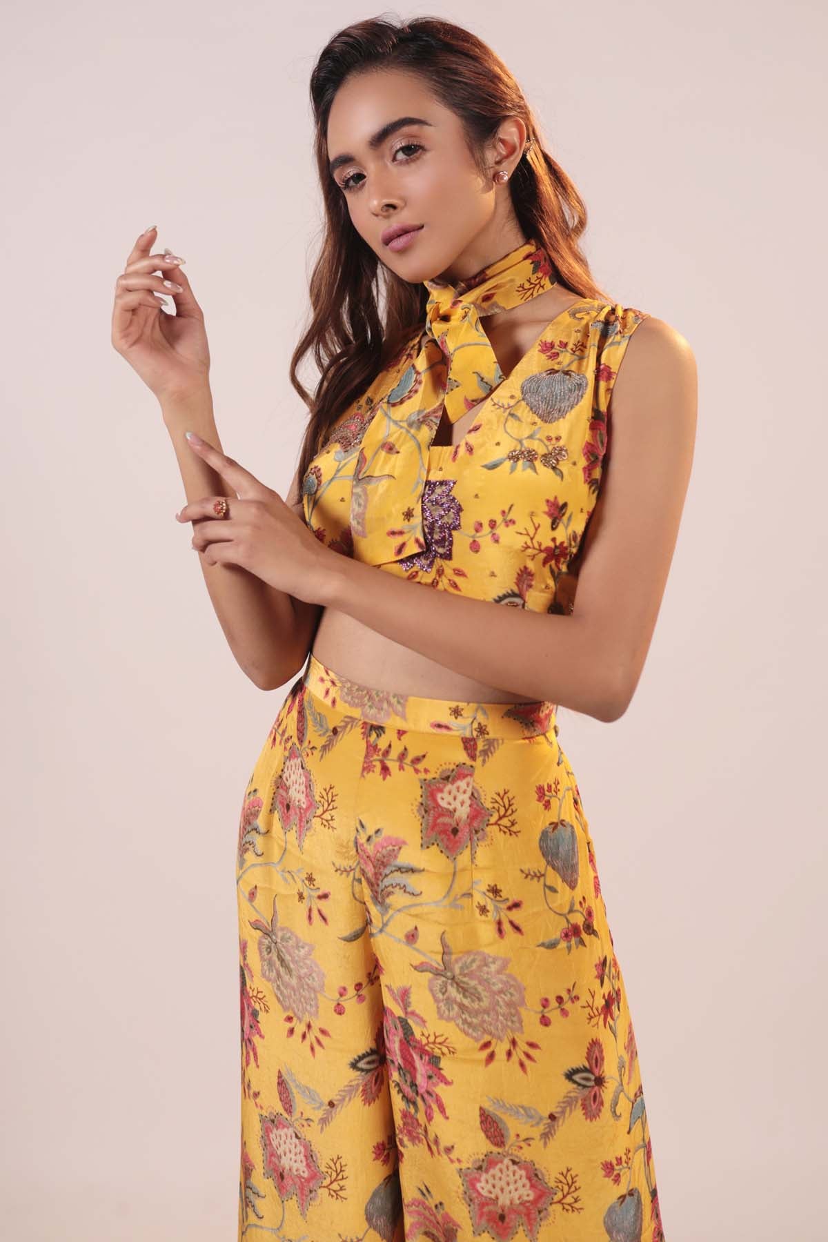 Yellow Crop Top & Pant Set