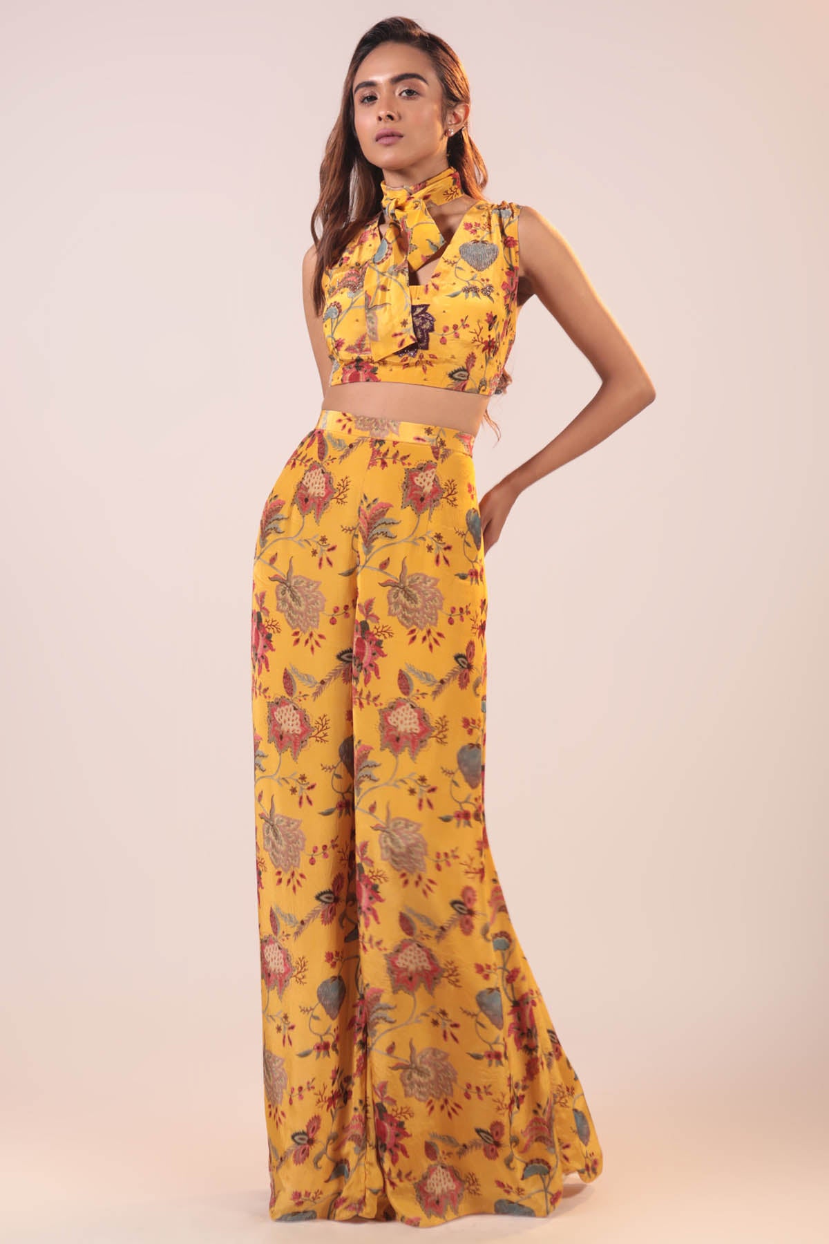 Yellow Crop Top & Pant Set