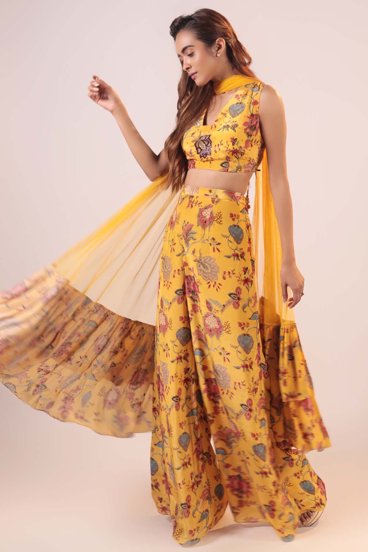 Yellow Crop Top & Pant Set