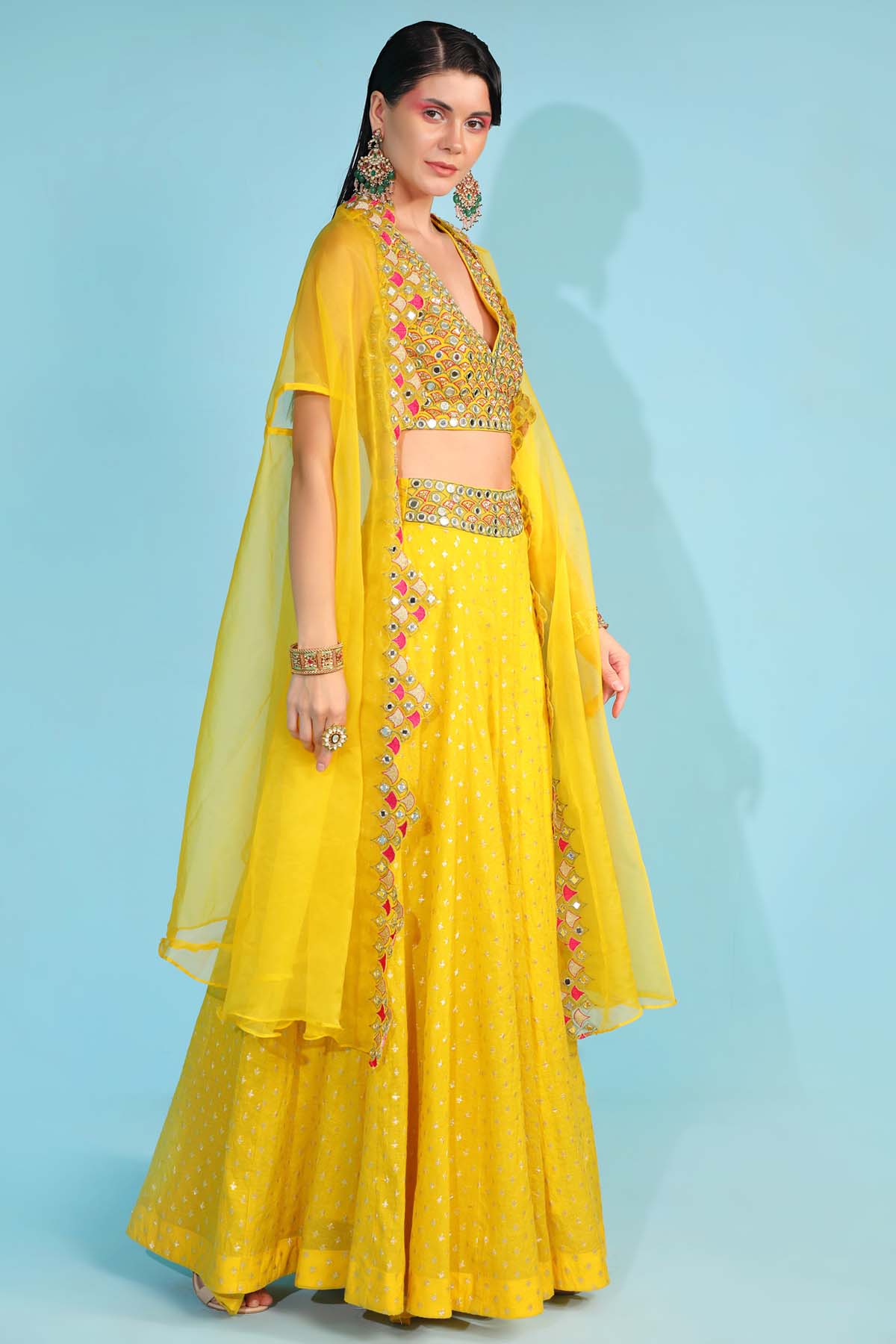 Yellow Embroidered Cape & Sharara Set