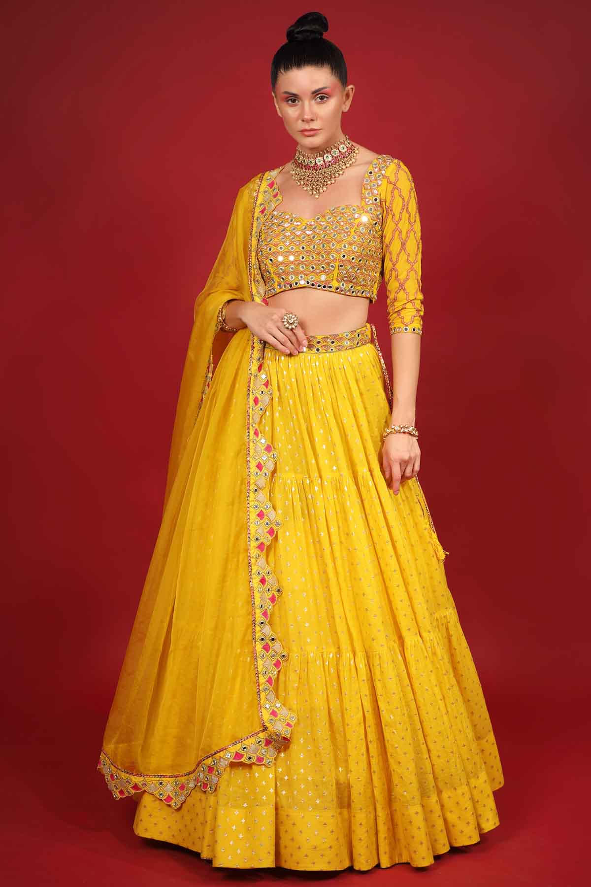 Yellow Embroidered Lehenga Set
