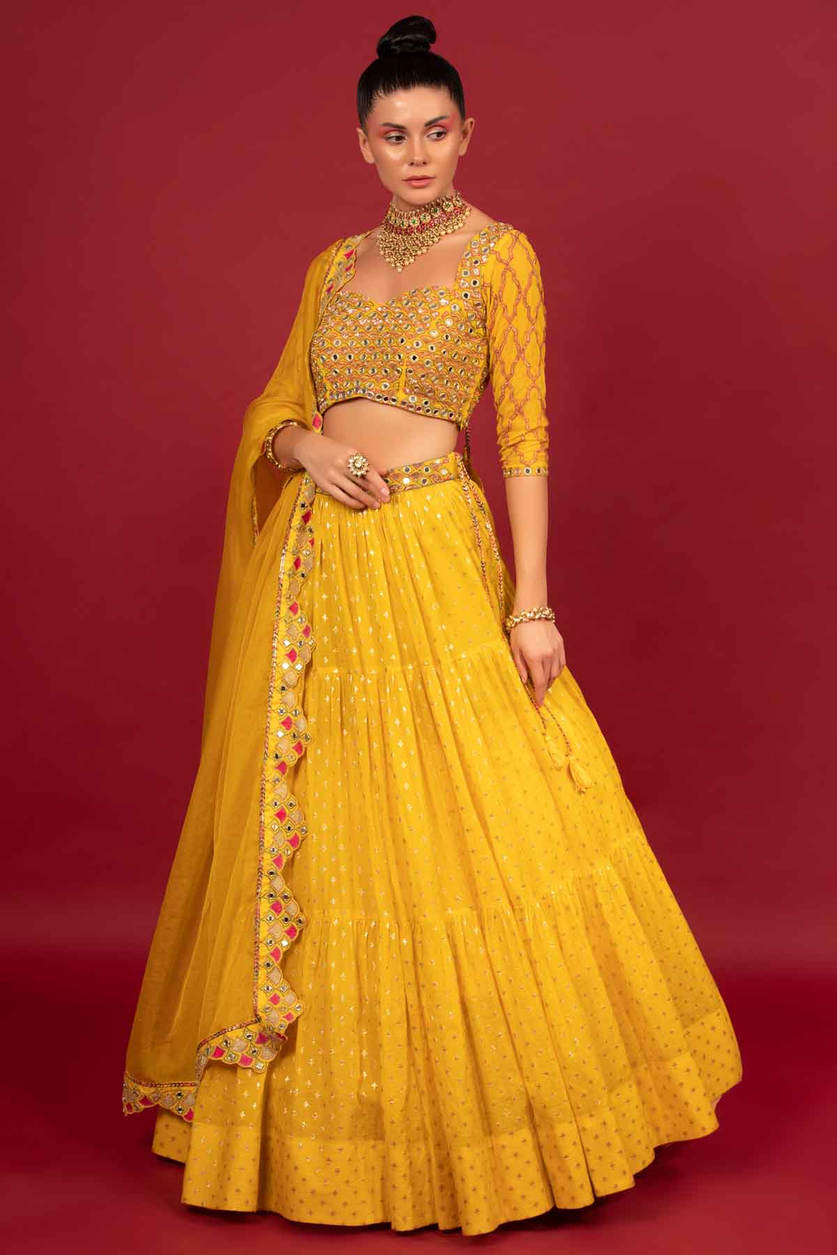 Yellow Embroidered Lehenga Set